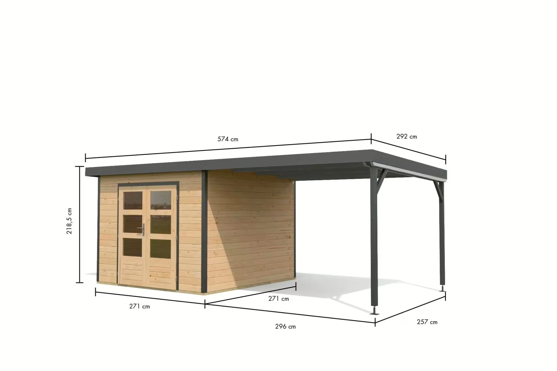 Karibu Tuinhuis Pluto A met Overkapping Blank-Antraciet 571 x 271 cm - Afbeelding 5