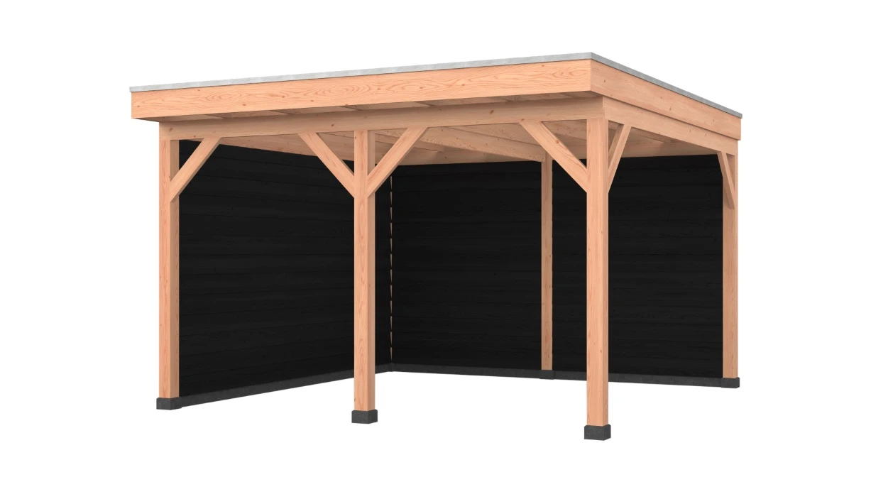 Douglas overkapping, 400 x 400, met achterwand en zijwand, Westwood Comfort Zwart - Afbeelding 1