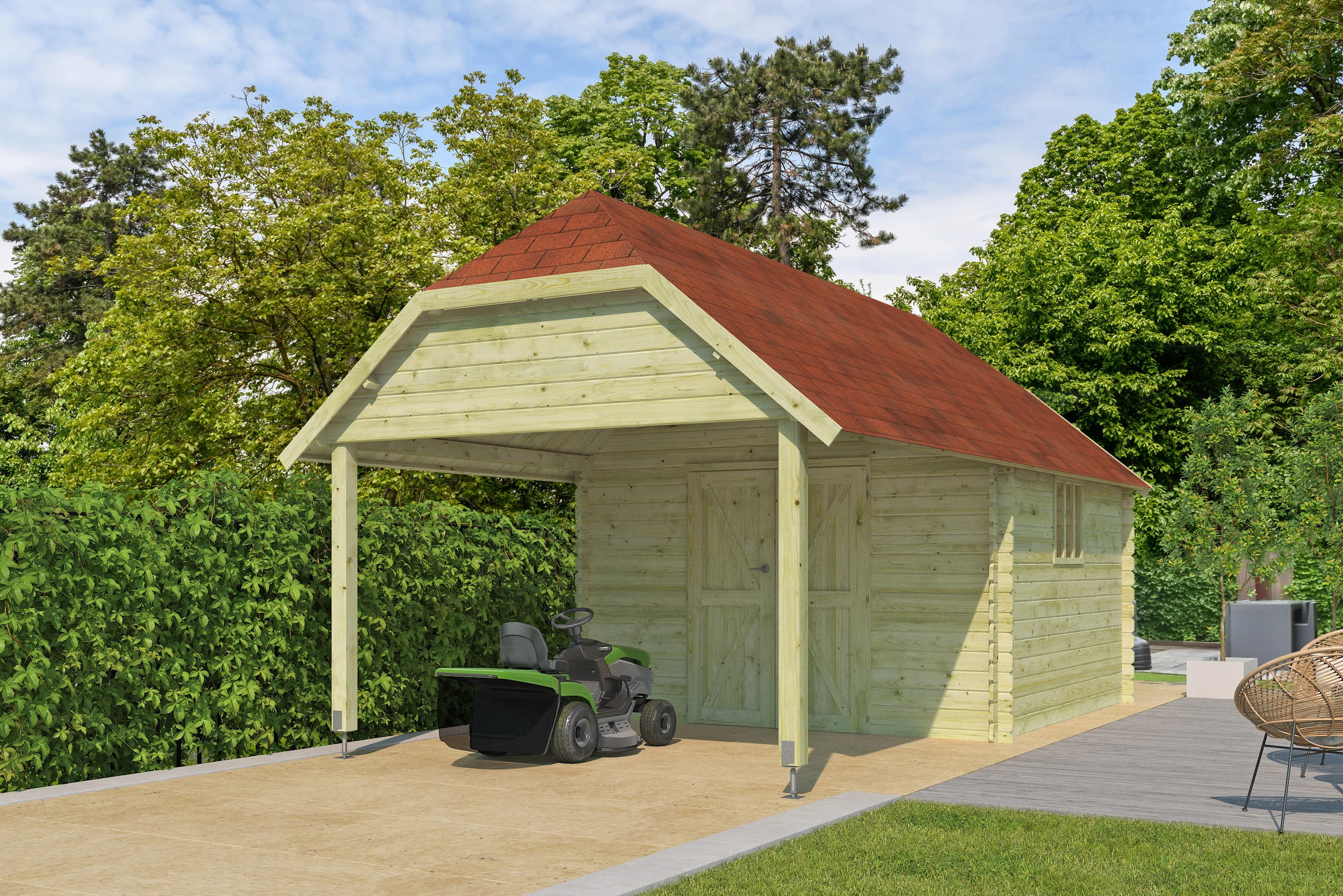 Woodlands Blokhut Oxford XL Groen Geïmpregneerd 355 x 650 cm - Afbeelding 1