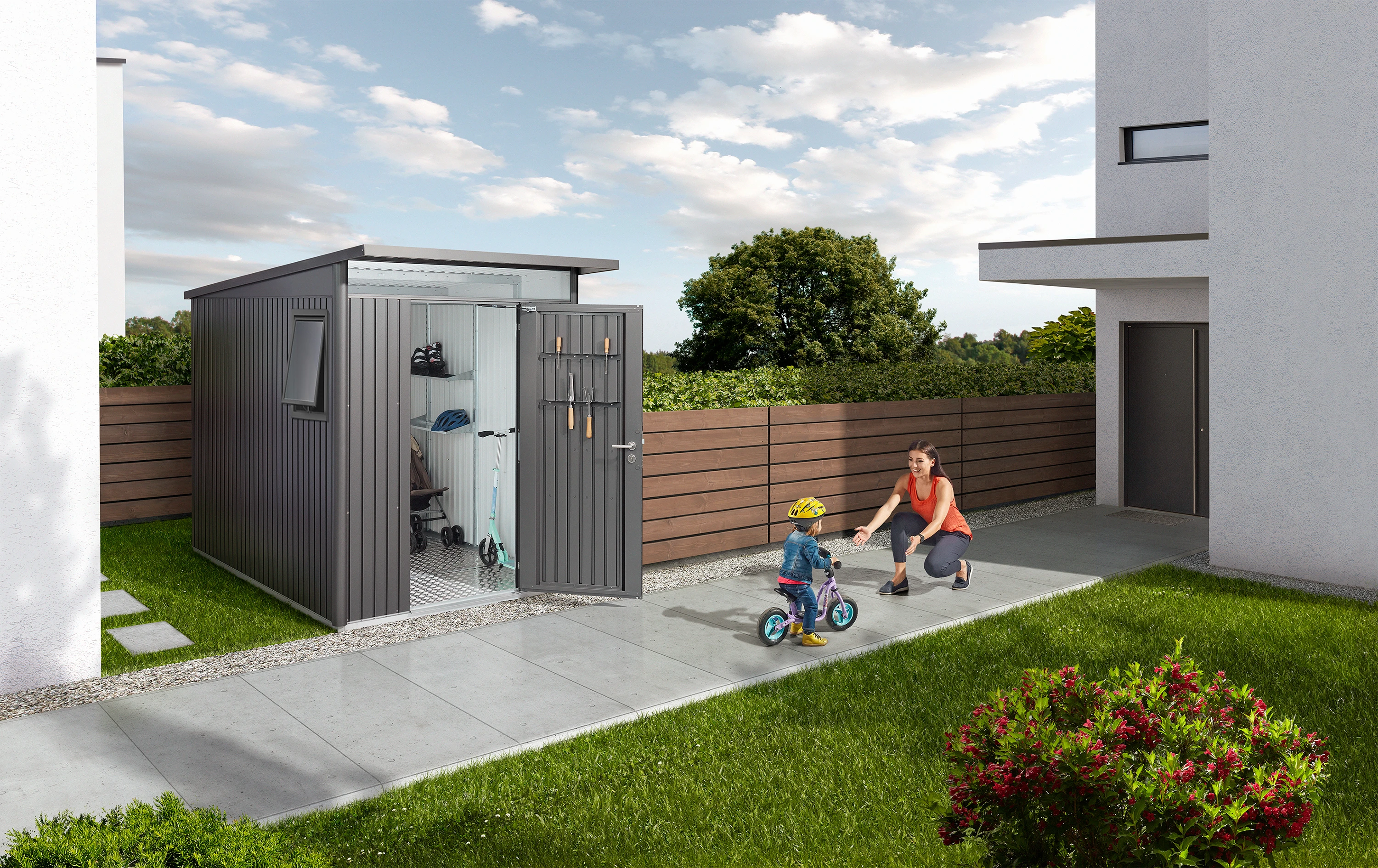 Biohort berging avantgarde met enkele deur donkergrijs, 260 x 260 x 218 cm, A6 - Afbeelding 1