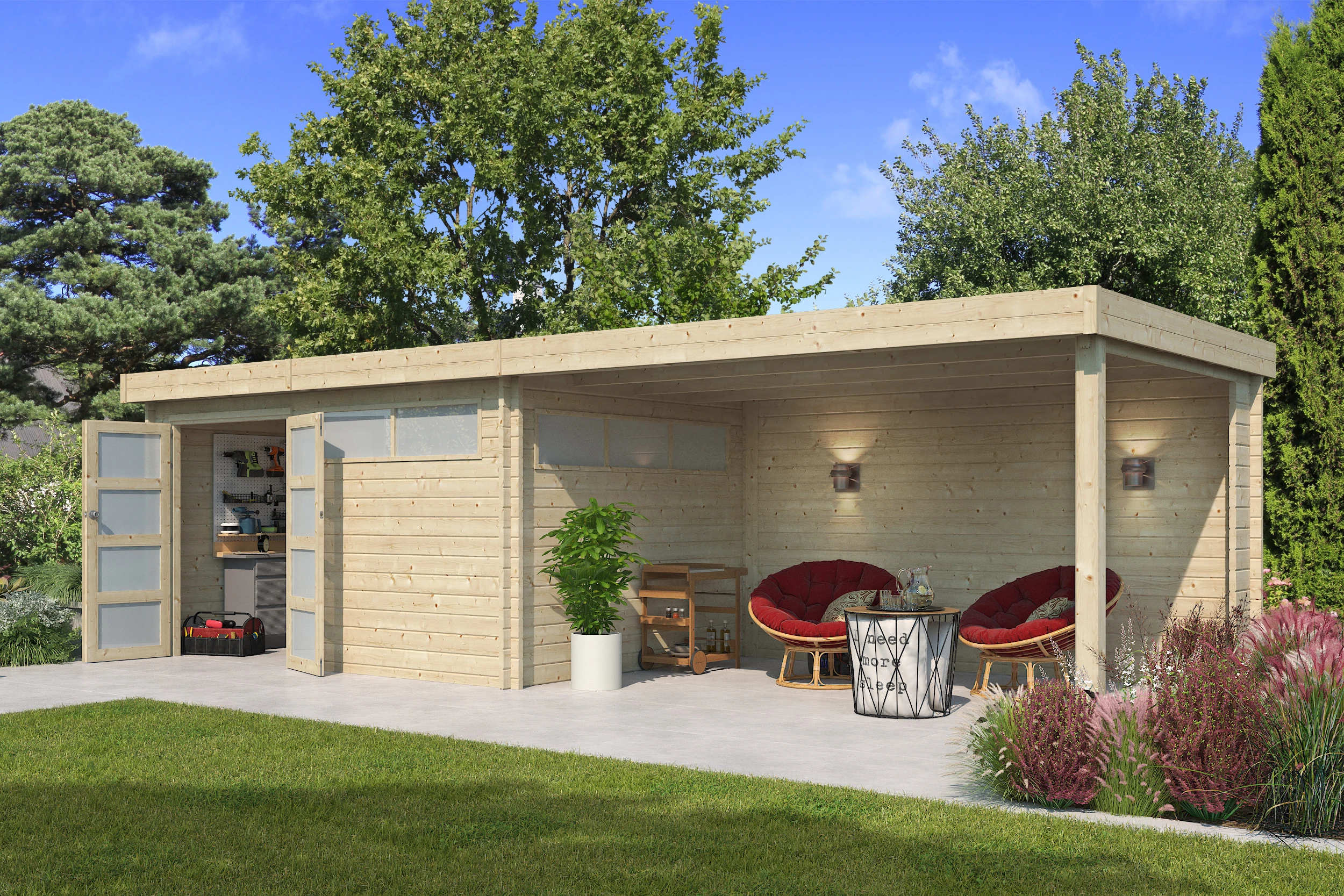 Woodlands Blokhut Modern met Overkapping en Dakisolatie 815 x 295 cm - Afbeelding 8