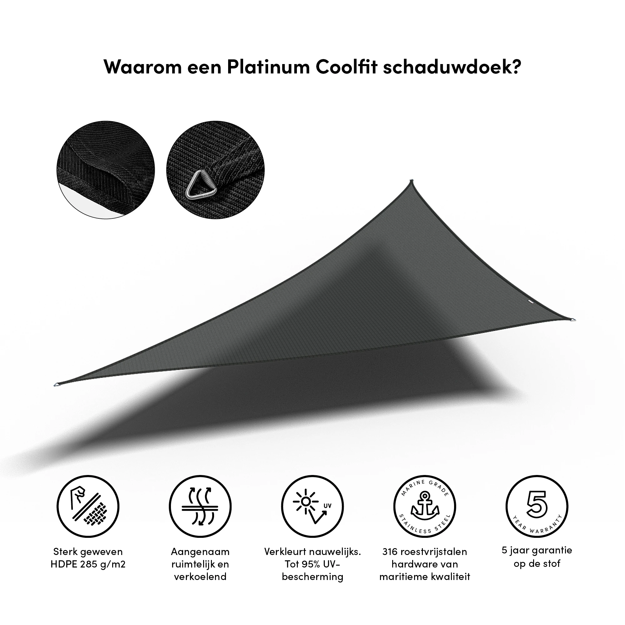 Platinum Schaduwdoek Driehoek 90° Zwart 570 cm - Afbeelding 1