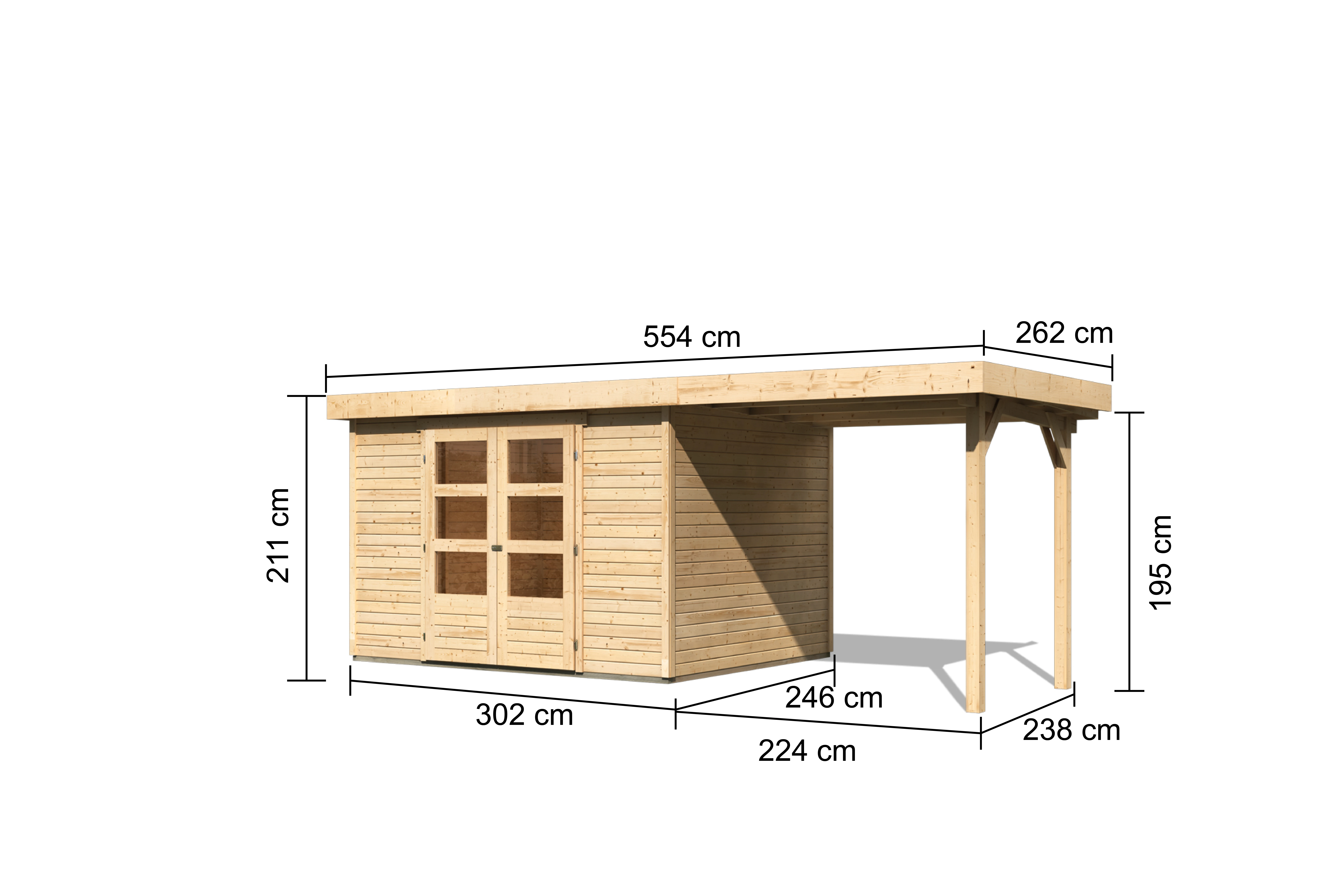 Karibu Tuinhuis Askola 5 met Overkapping 554 x 262 cm (Wanddikte 19 mm) - Afbeelding 4
