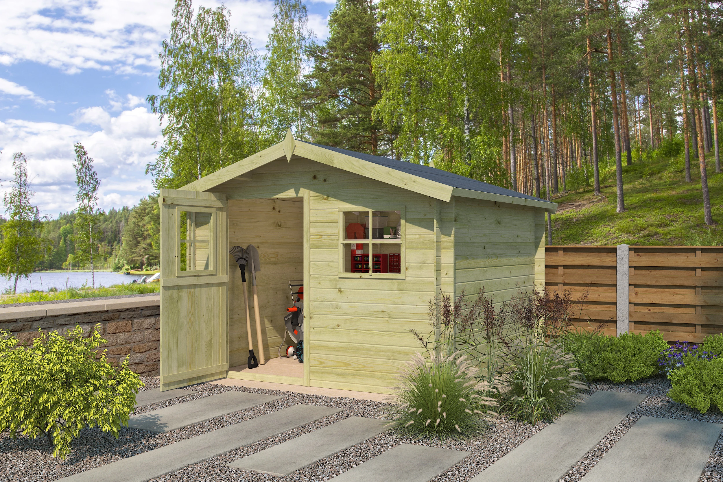 Woodlands Blokhut Luzern Groen Geïmpregneerd 265 x 265 cm - Afbeelding 4