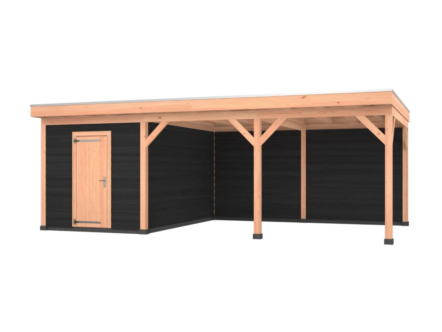 Douglas overkapping, 750 x 400, met zwarte schuur en achterwand, Westwood Comfort - Afbeelding 1