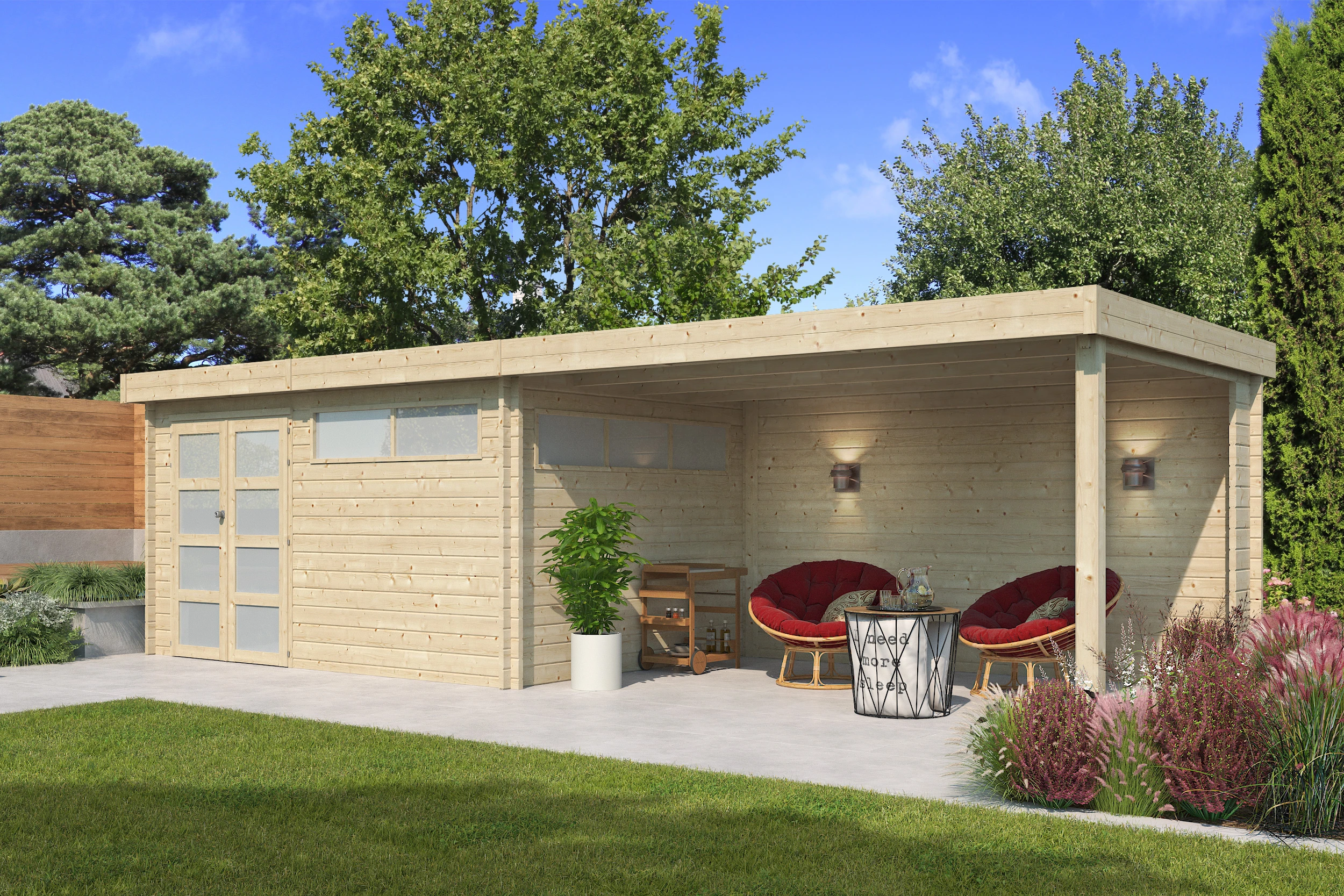 Woodlands Blokhut Modern met Overkapping en Dakisolatie 815 x 295 cm - Afbeelding 1