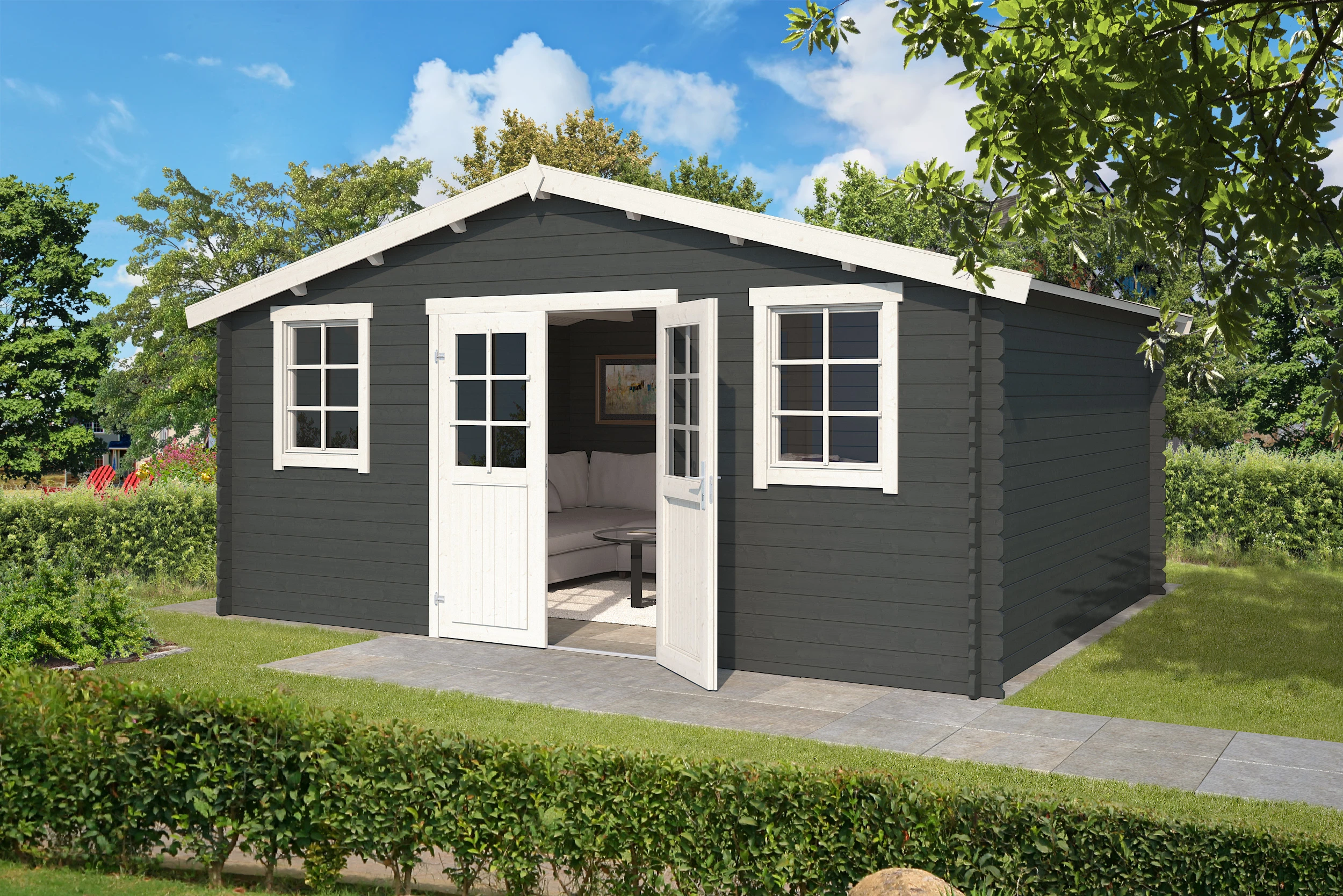 Outdoor life Blokhut Udo Carbon Grey-Wit 480 x 300 cm - Afbeelding 3