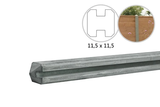 Beton Tussenpaal 11.5 x 11.5 cm (115 x 115 mm) Met Sleuf En Diamant Kop Grijs - Lengte 278 cm - Afbeelding 3