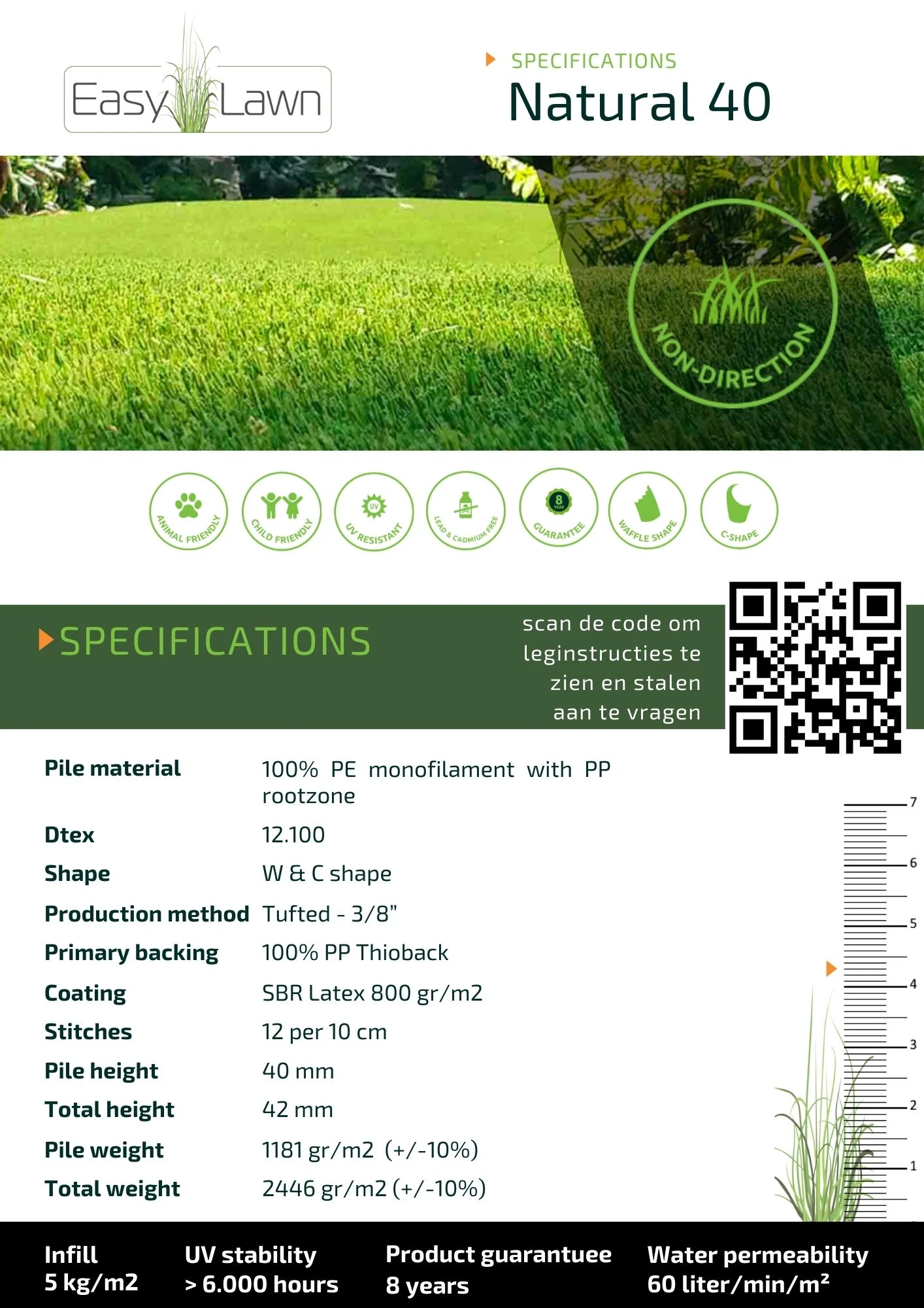 EasyLawn Kunstgras Natural40 - Lengte 200 cm - Afbeelding 2