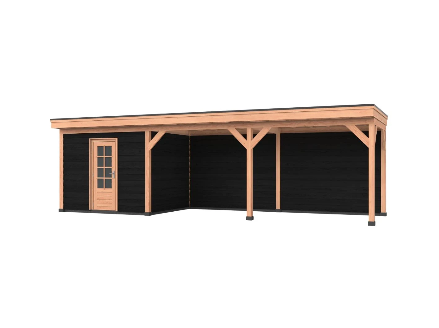 Douglas overkapping, 900 x 300, Met achterwand en schuur, Westwood DIY zwart - Afbeelding 1