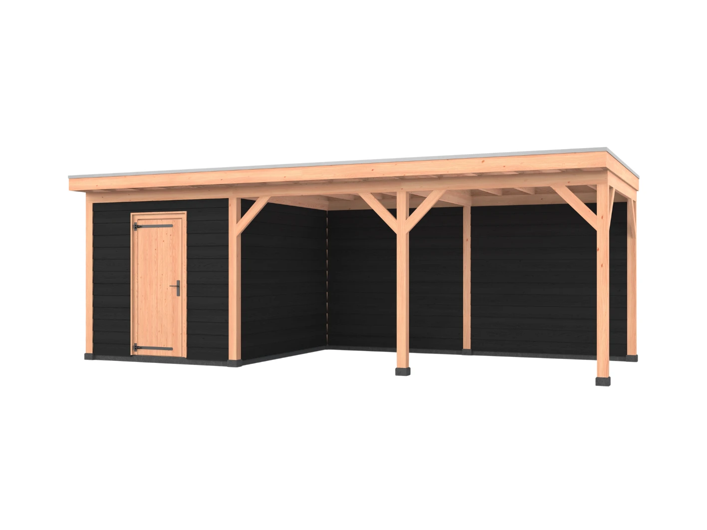 Douglas overkapping, 750 x 300, met zwarte schuur en achterwand, Westwood Comfort - Afbeelding 1