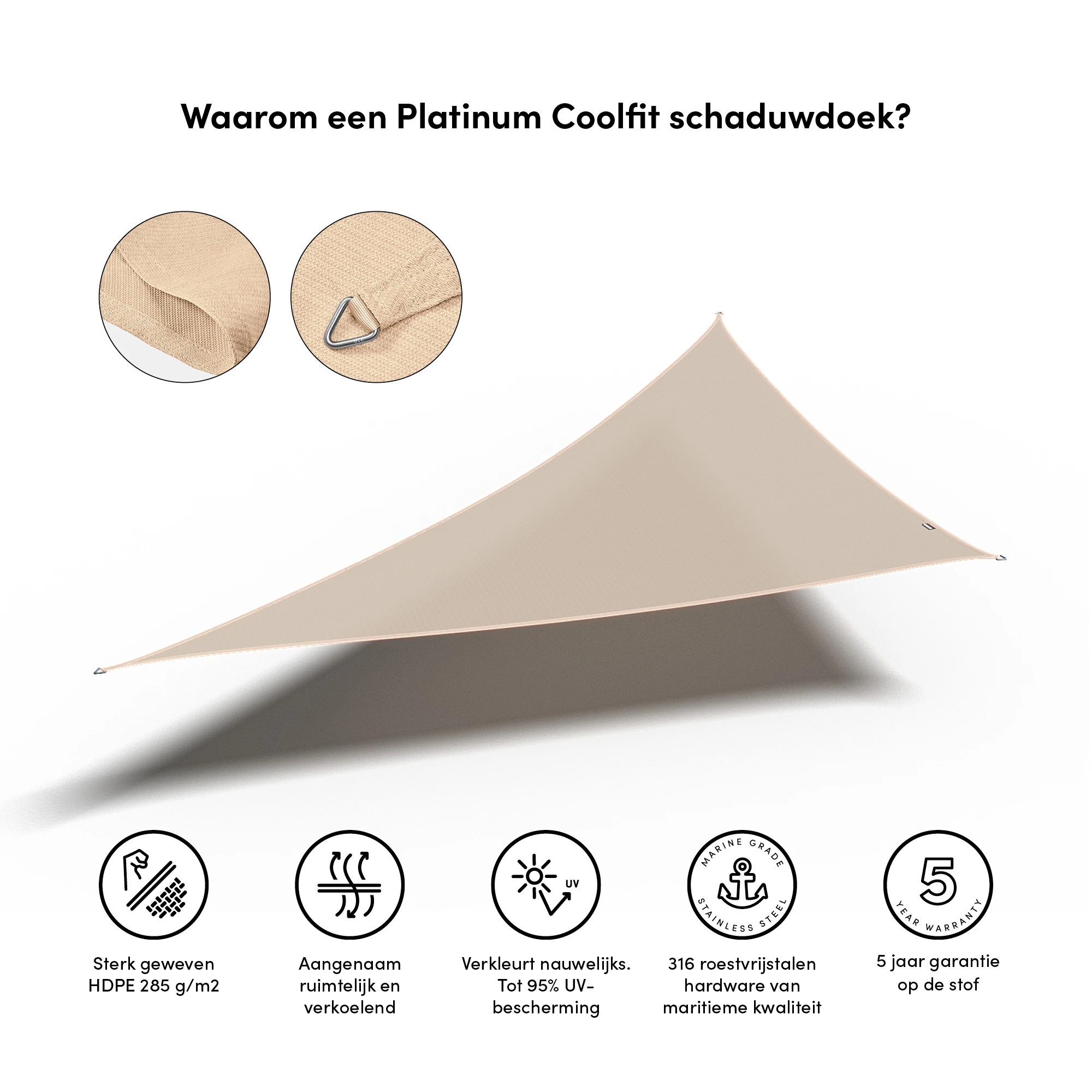 Platinum Schaduwdoek Driehoek 90° 570 cm Gebroken Wit - Afbeelding 1