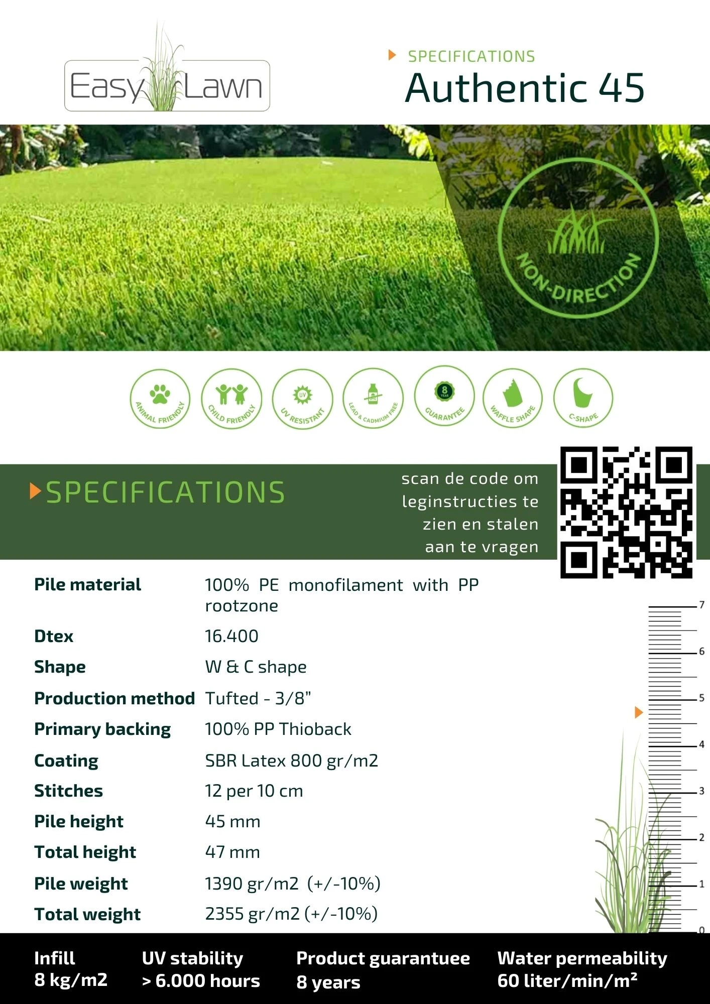 EasyLawn Kunstgras Authentic45 Breedte 200 cm - Afbeelding 2