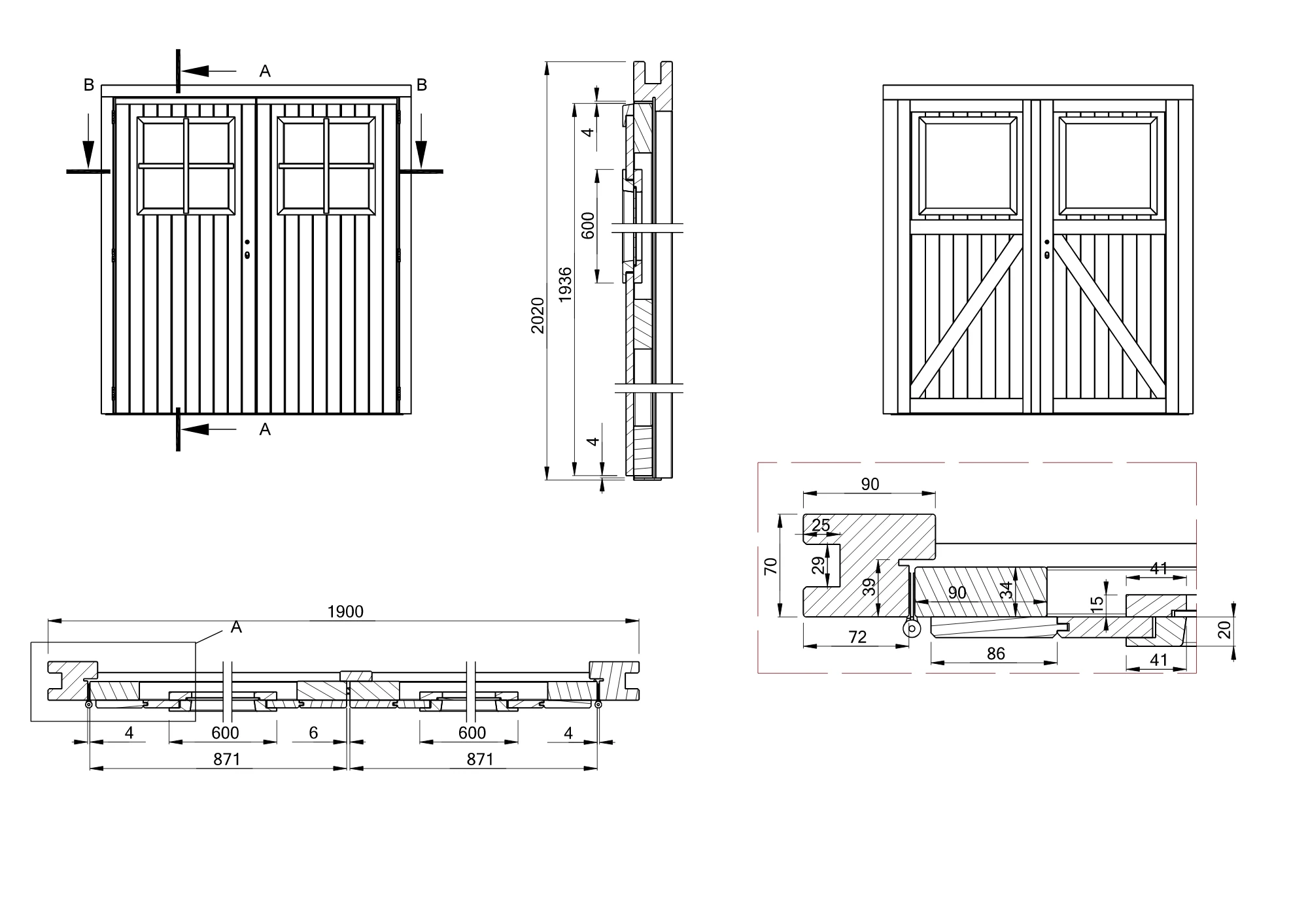 Douglas Dubbele Deur 4-Ruits 190 x 202 cm - Afbeelding 2