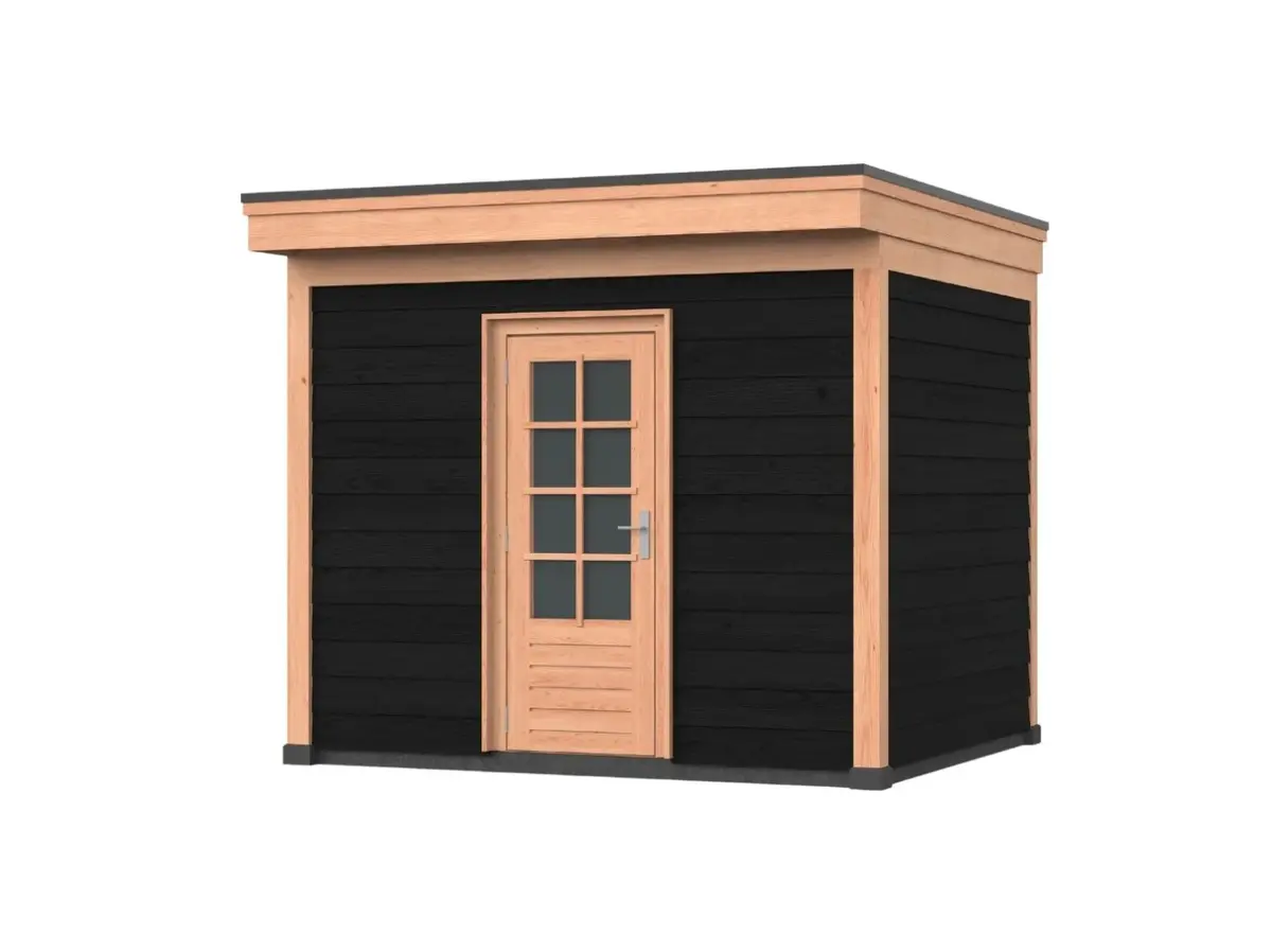Douglas overkapping, 300 x 250, Met achterwand en schuur, Westwood DIY zwart - Afbeelding 1