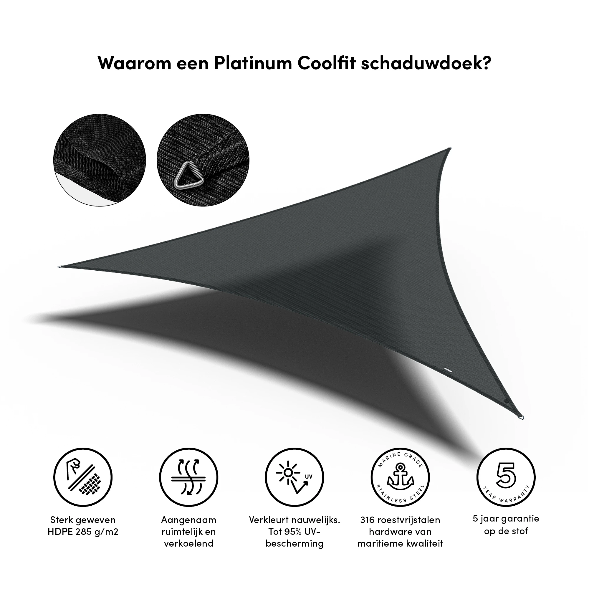 Platinum Schaduwdoek Driehoek Zwart 360 cm - Afbeelding 1