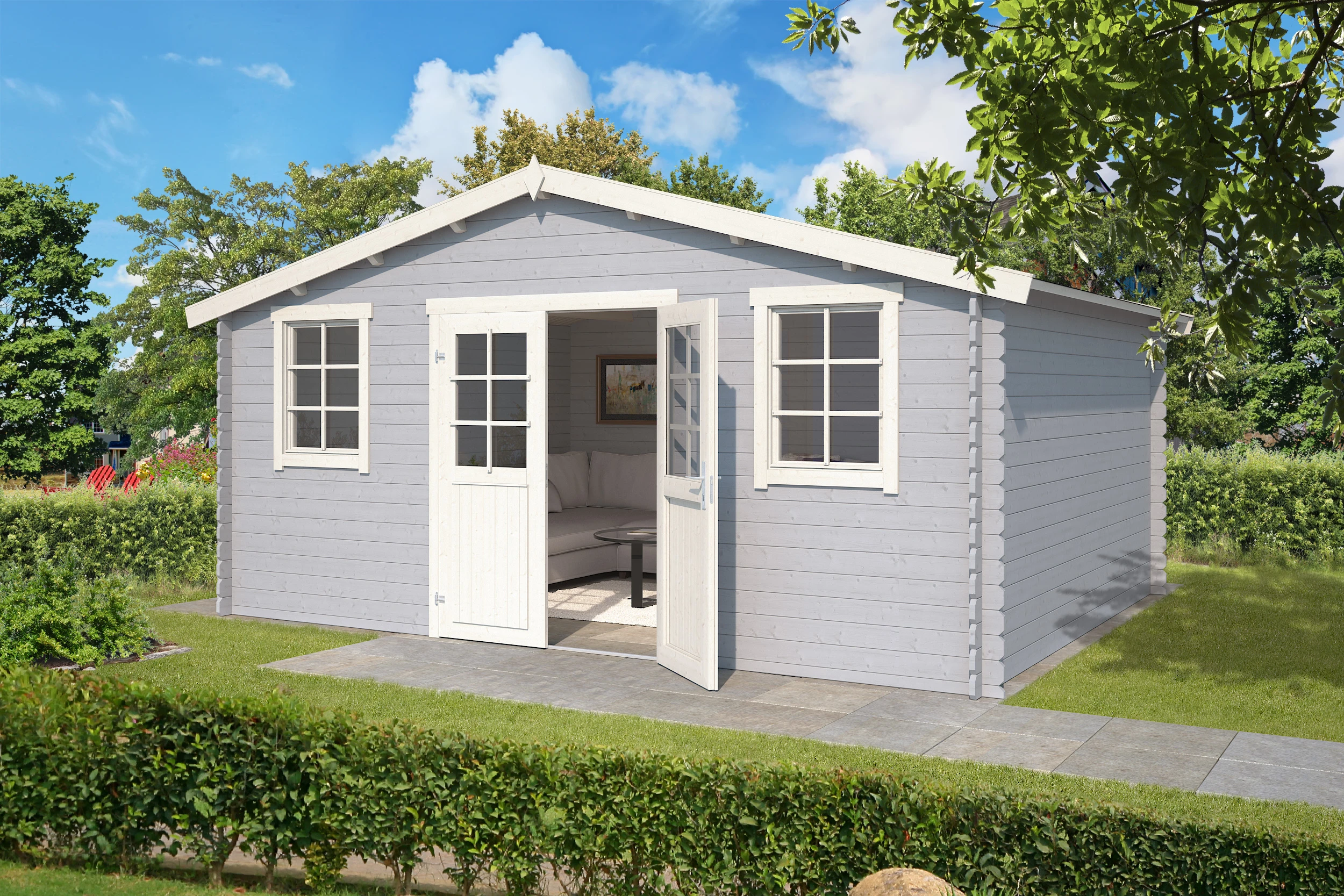 Outdoor Life Blokhut Udo Platinum Grey-Wit 480 x 300 cm - Afbeelding 3