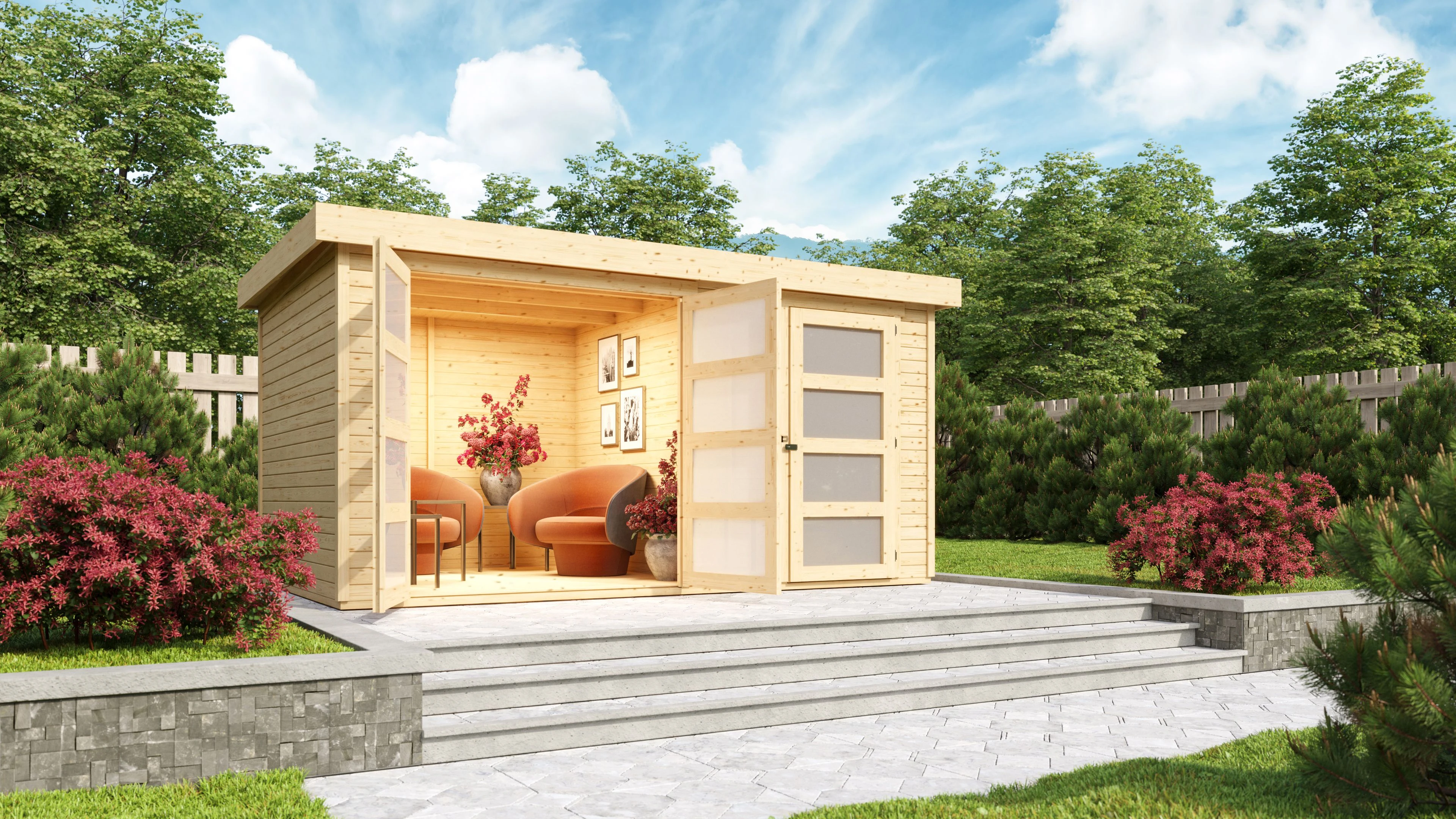 Karibu Tuinhuis Mühlentrup 2 Scandinavisch Vuren 428 x 310 cm - Afbeelding 1