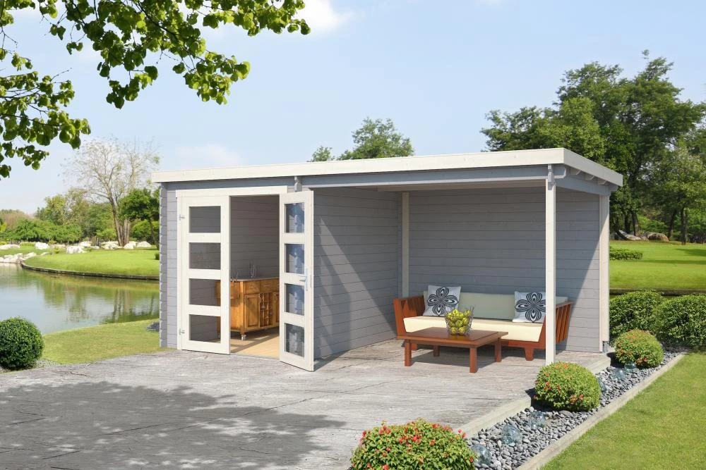 Outdoor Life Blokhut Helena Platinum Grey-Wit 472 x 230 cm - Afbeelding 3