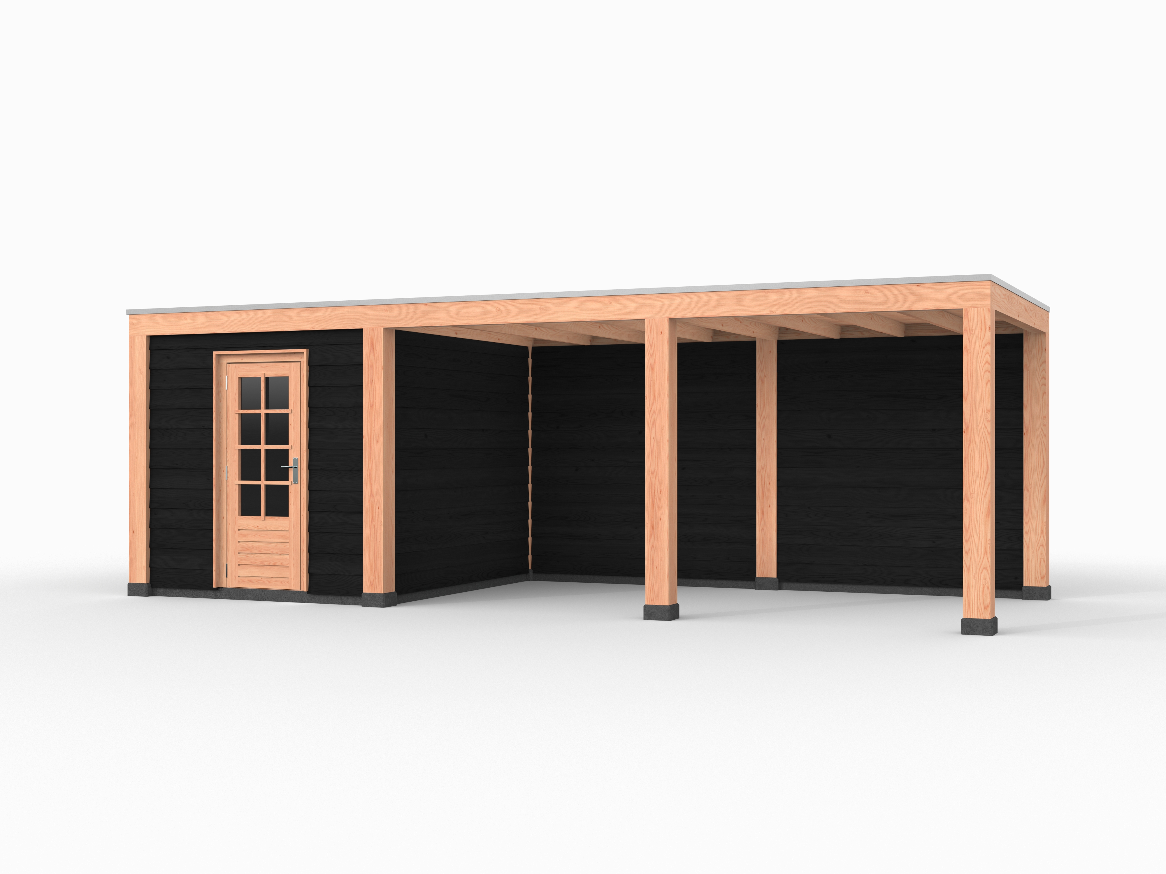 Douglas overkapping, 750 x 300, met achterwand en schuur, Westwood Modern Basic zwart - Afbeelding 1