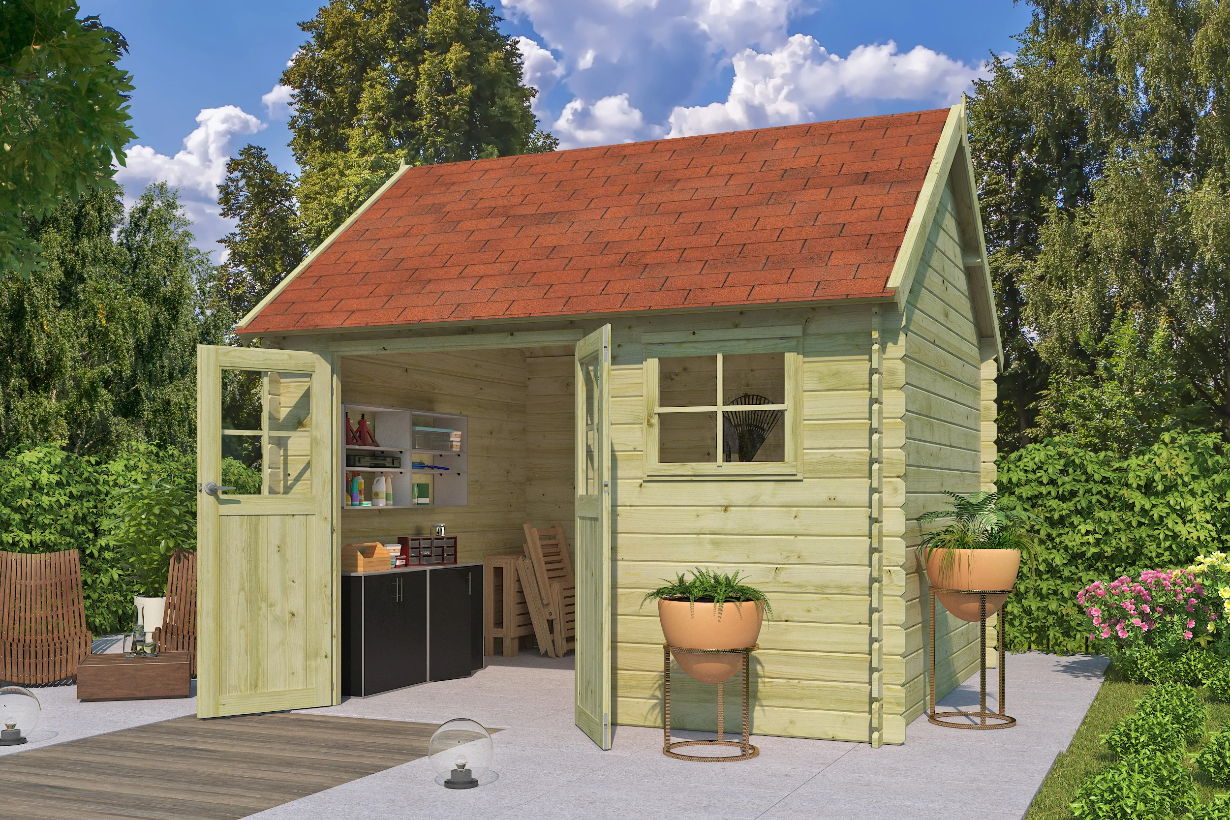 Woodlands Blokhut Coventry L Groen Geïmpregneerd 355 x 320 cm - Afbeelding 5