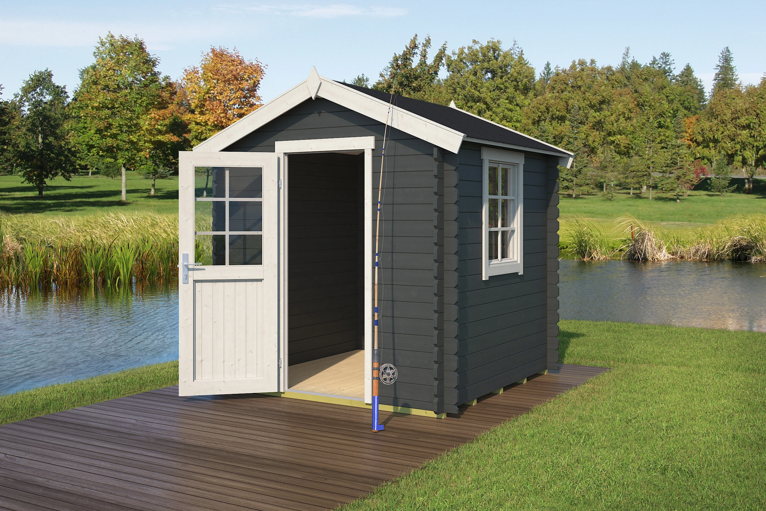 Outdoor Life Blokhut Wels Carbon Grey-Wit 200 x 200 cm - Afbeelding 1