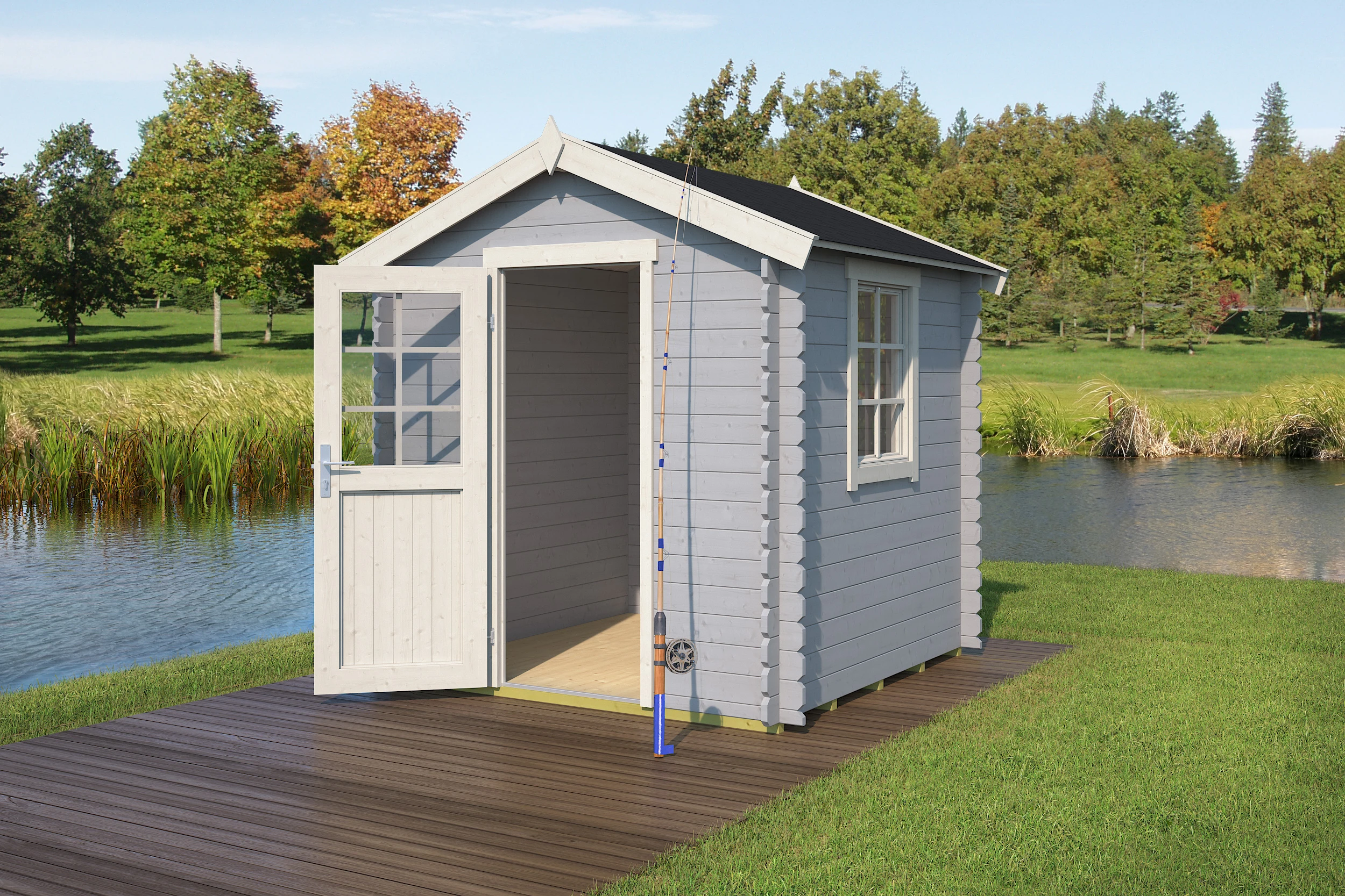 Outdoor life Blokhut Wels Platinum Grey-Wit 200 x 200 cm - Afbeelding 1