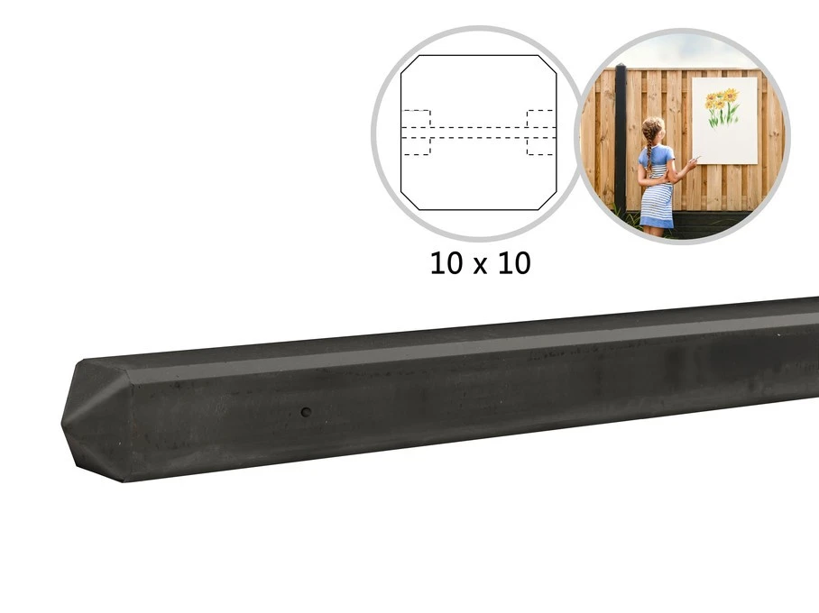 Beton Tussenpaal Glad Diamantkop 10 x 10 cm (100 x 100 mm) Antraciet - Lengte 280 cm - Afbeelding 5