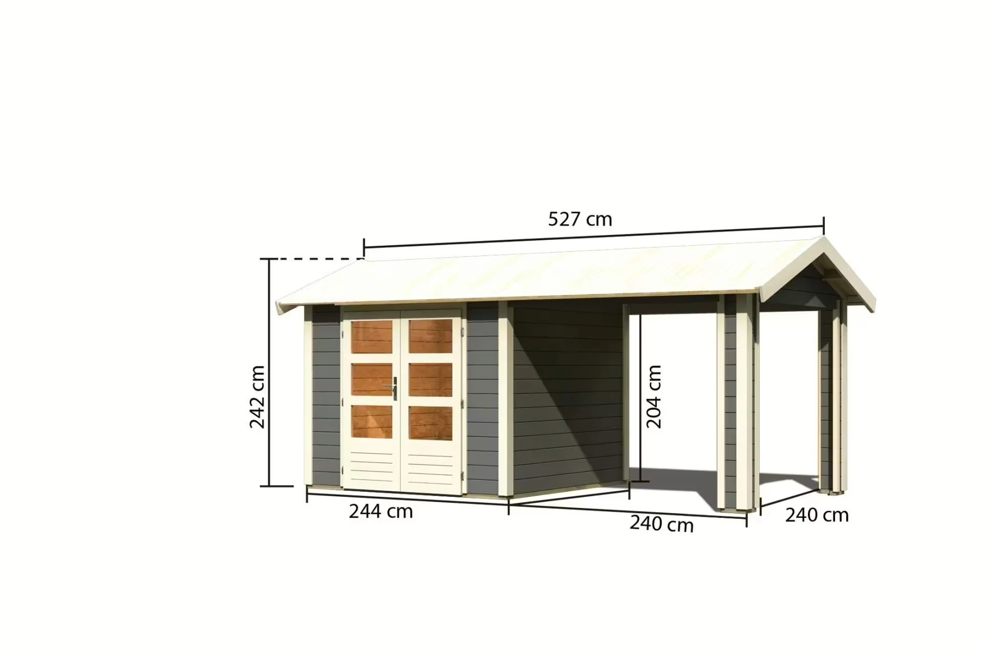 Karibu Tuinhuis Theres 3 met Overkapping Terragrijs 484 x 240 cm - Afbeelding 3