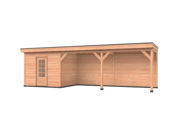 Douglas overkapping, 900 x 250, Met achterwand en schuur, Westwood DIY - Afbeelding 1
