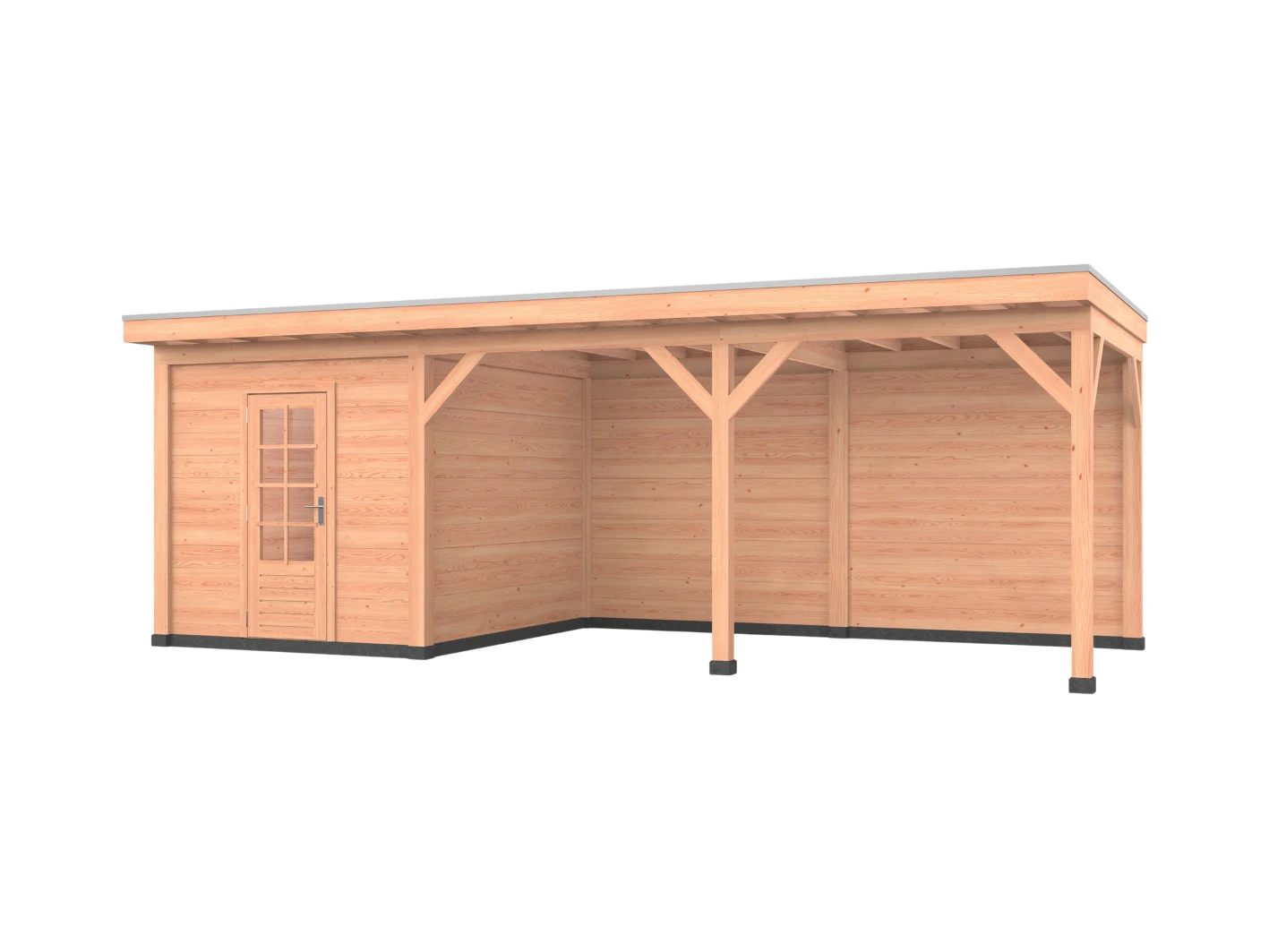 Douglas overkapping, 750 x 300, met schuur en achterwand, Westwood Comfort - Afbeelding 1