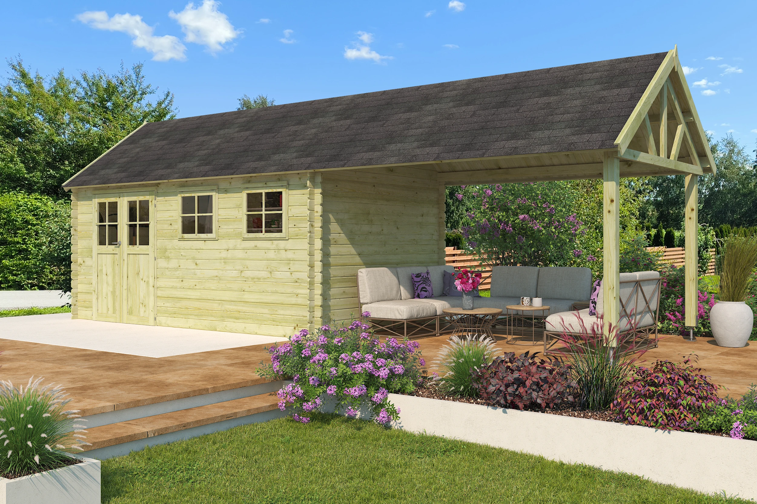 Woodlands Blokhut Gloucester XL Groen Geïmpregneerd 880 x 295 cm - Afbeelding 1