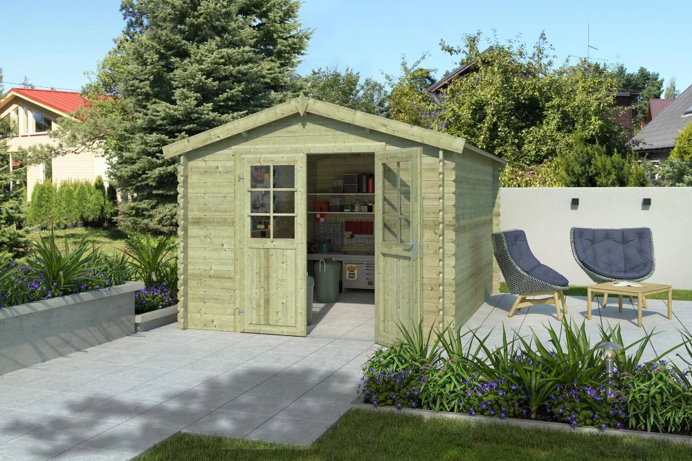 Outdoor Life Blokhut Norah Groen Geïmpregneerd 275 x 380 cm - Afbeelding 1