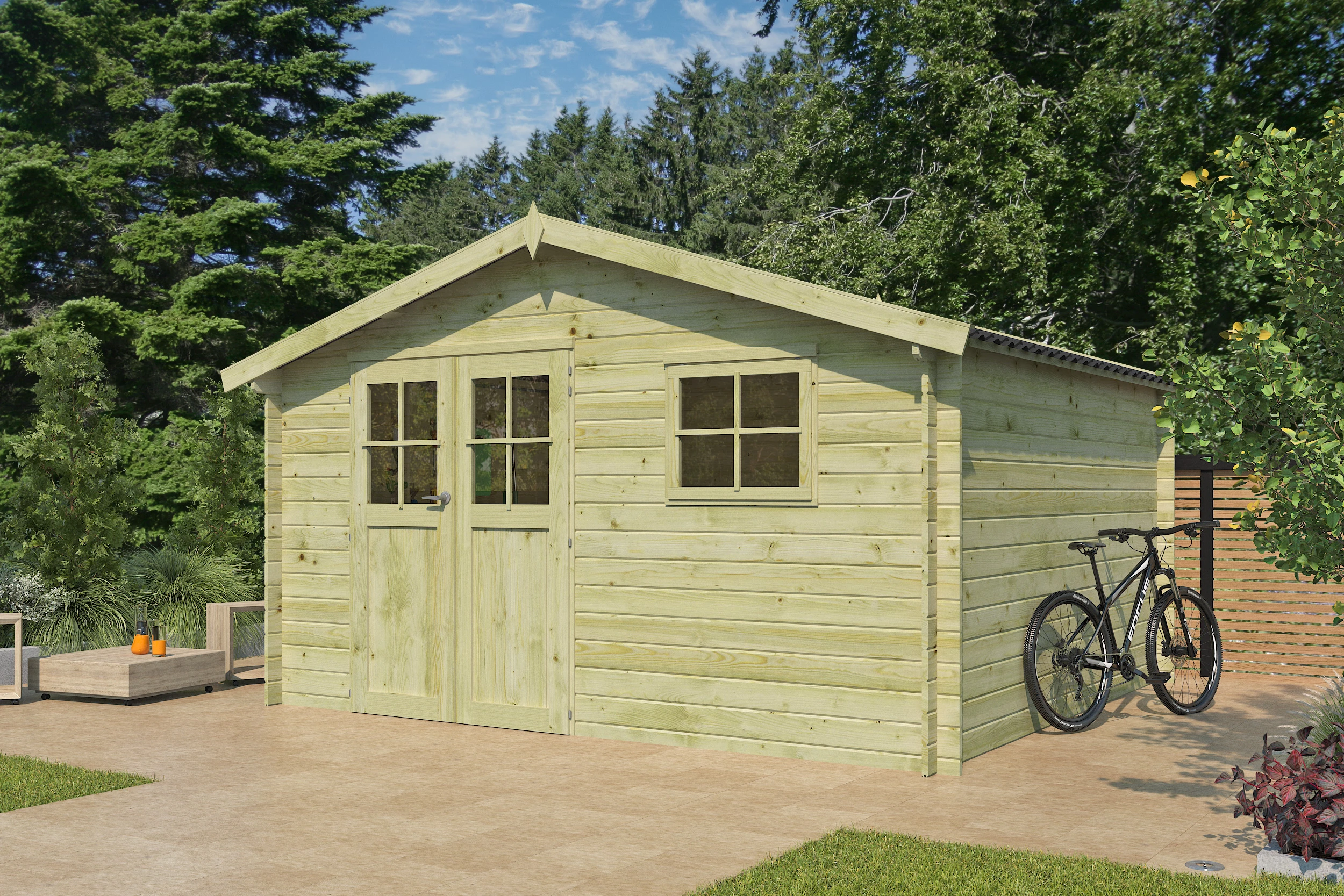 Woodlands Blokhut Lausanne Groen Geïmpregneerd 415 x 385 cm - Afbeelding 1