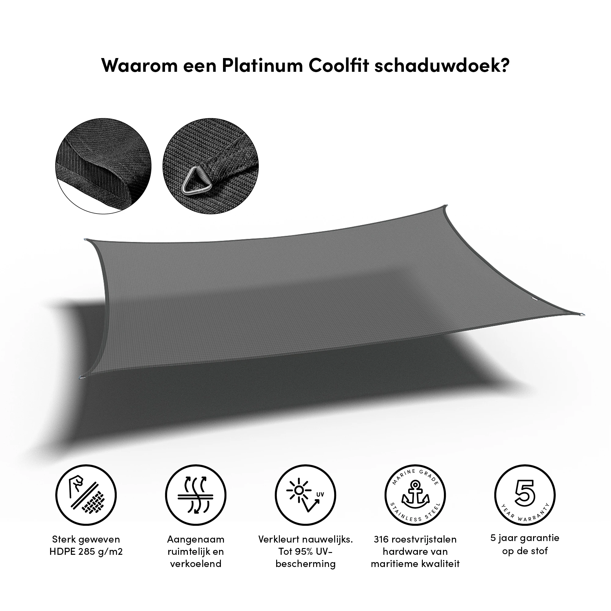 Platinum Schaduwdoek Rechthoek 400 x 300 cm Antraciet - Afbeelding 4