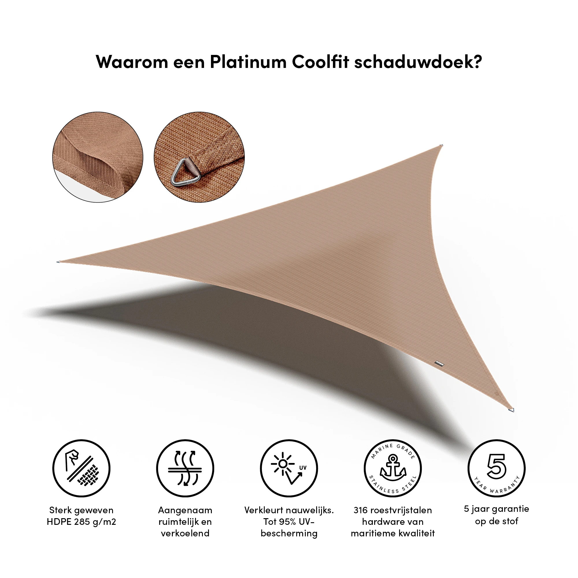 Platinum Schaduwdoek Driehoek Zand 360 cm - Afbeelding 1