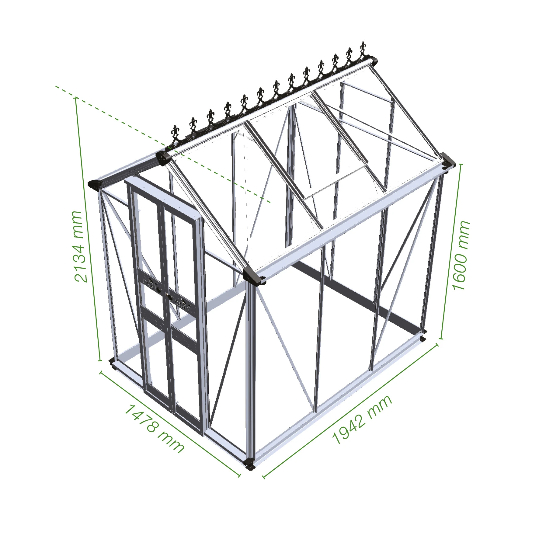 Royal Well Tuinkas Birdlip 46 194 x 132 cm Zwart Veiligheidsglas - Afbeelding 2