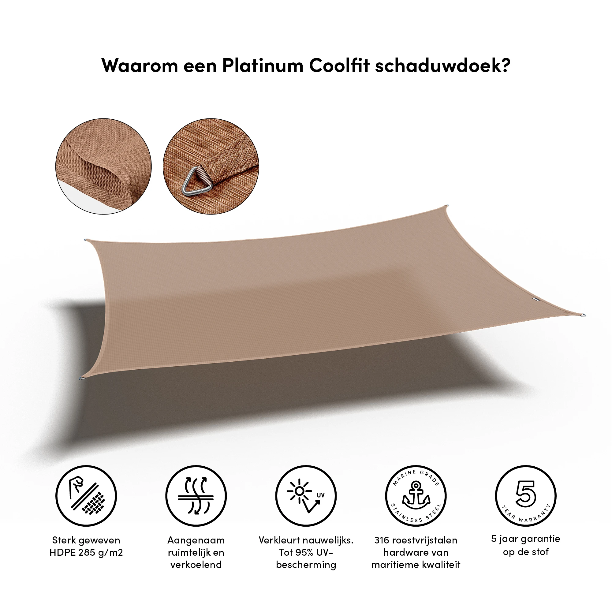 Platinum Schaduwdoek Rechthoek Zand 400 x 300 cm - Afbeelding 4
