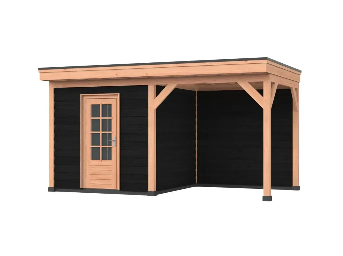 Douglas overkapping, 500 x 300, Met achterwand en schuur, Westwood DIY zwart - Afbeelding 1