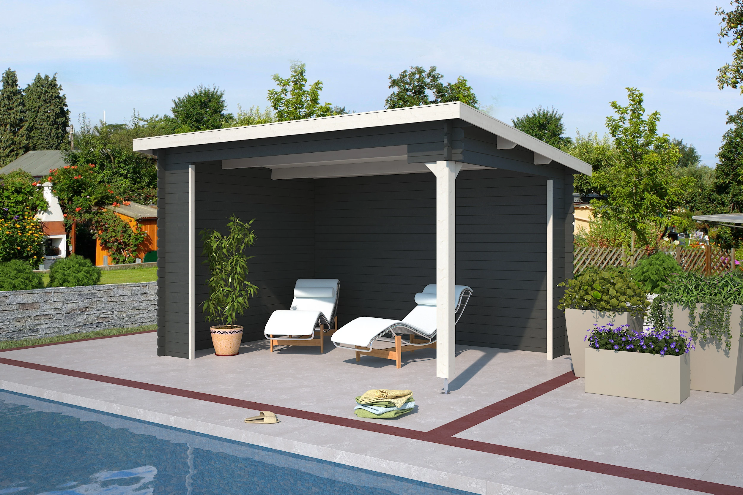 Outdoor Life Blokhut Lara Carbon Grey-Wit 380 x 275 cm - Afbeelding 1