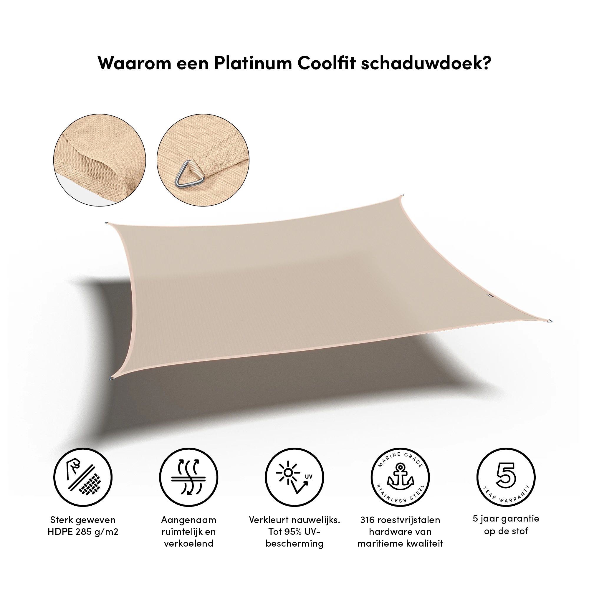 Platinum Schaduwdoek Vierkant 500 cm Gebroken Wit - Afbeelding 5