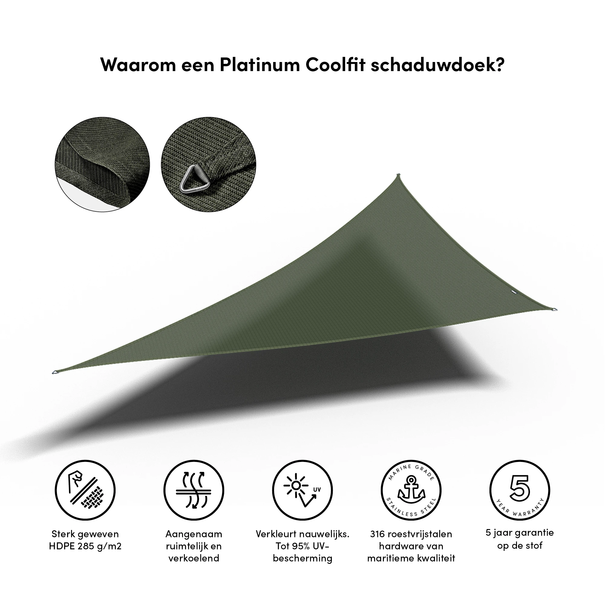 Platinum Schaduwdoek Driehoek 90° Olijf 710 cm - Afbeelding 1