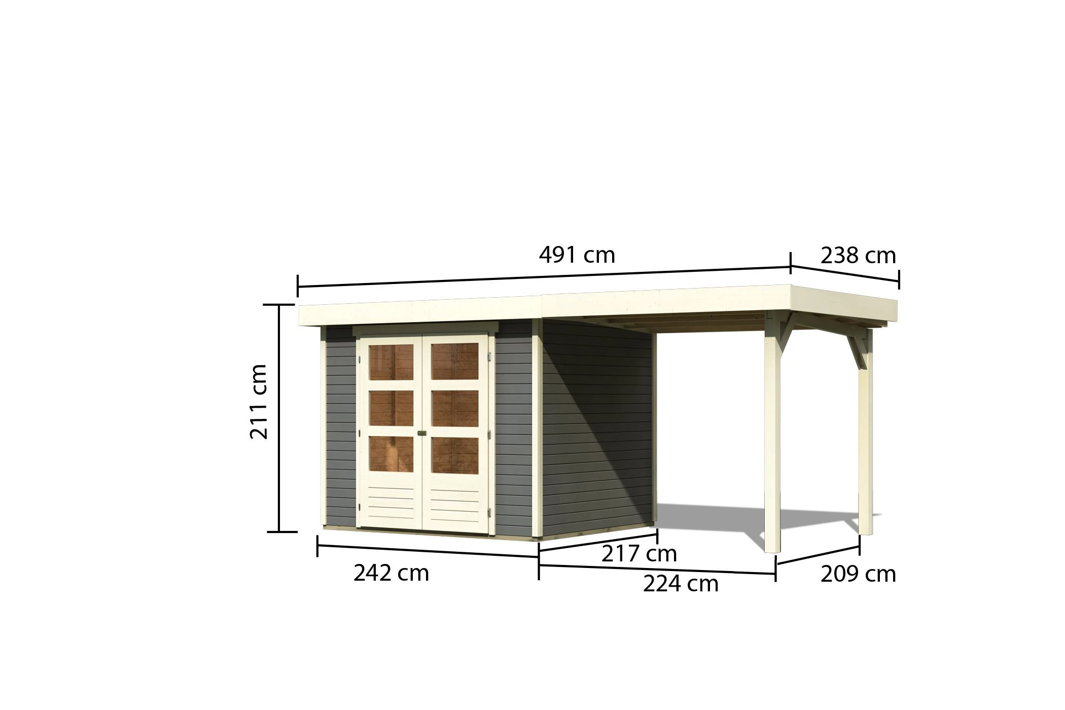 Karibu Tuinhuis Askola 3 Grijs met overkapping 491 x 238 cm - Afbeelding 5