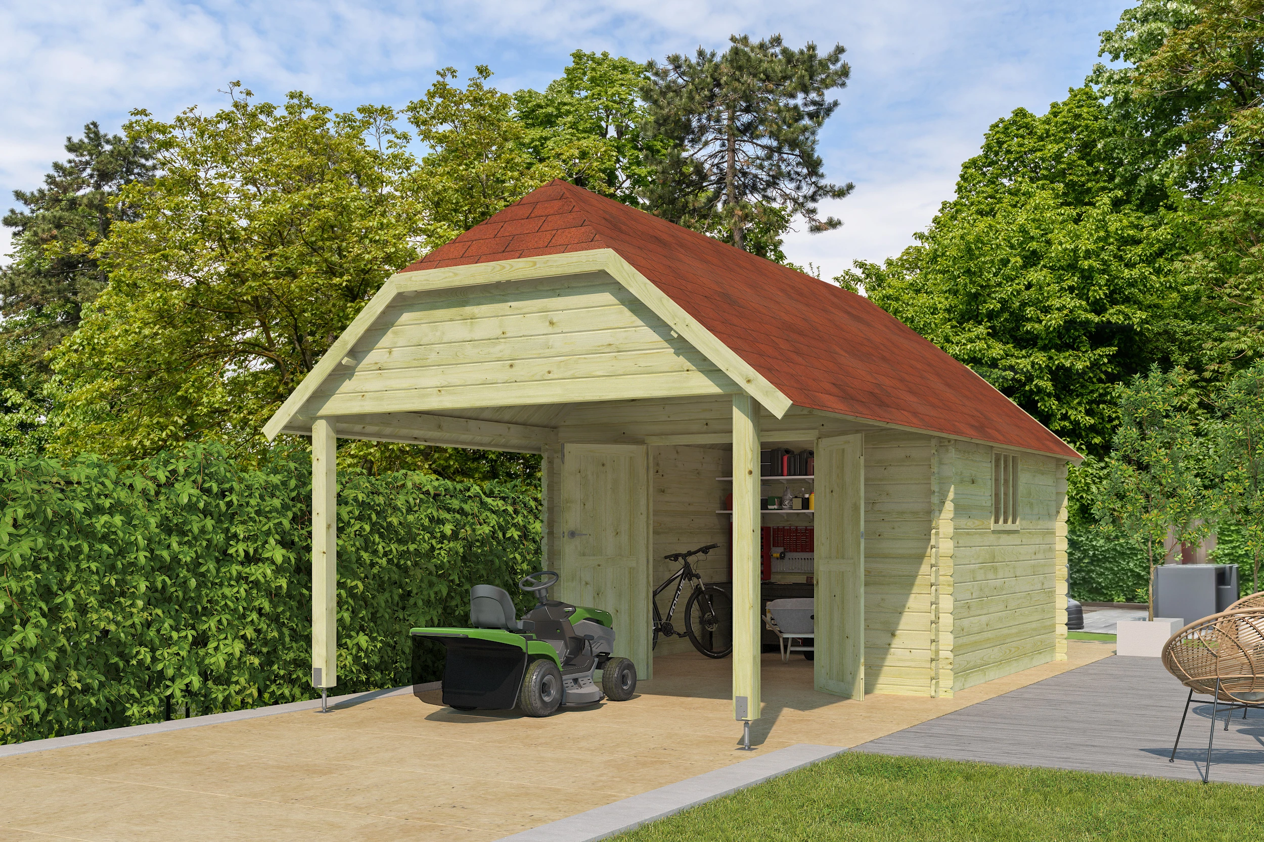Woodlands Blokhut Oxford XL Groen Geïmpregneerd 355 x 650 cm - Afbeelding 7