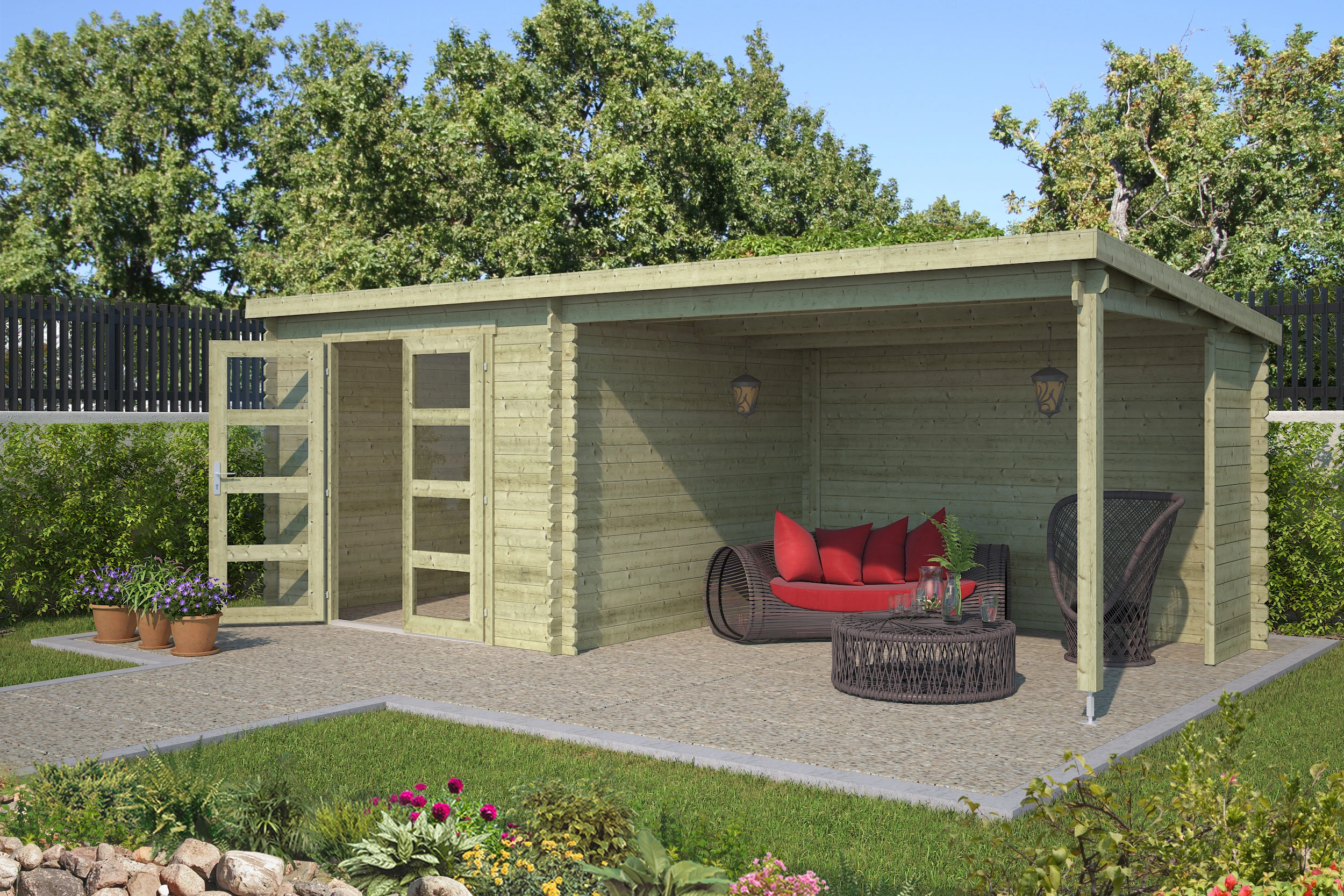 Outdoor Life Blokhut Manuel Groen Geïmpregneerd 600 x 275 cm - Afbeelding 1