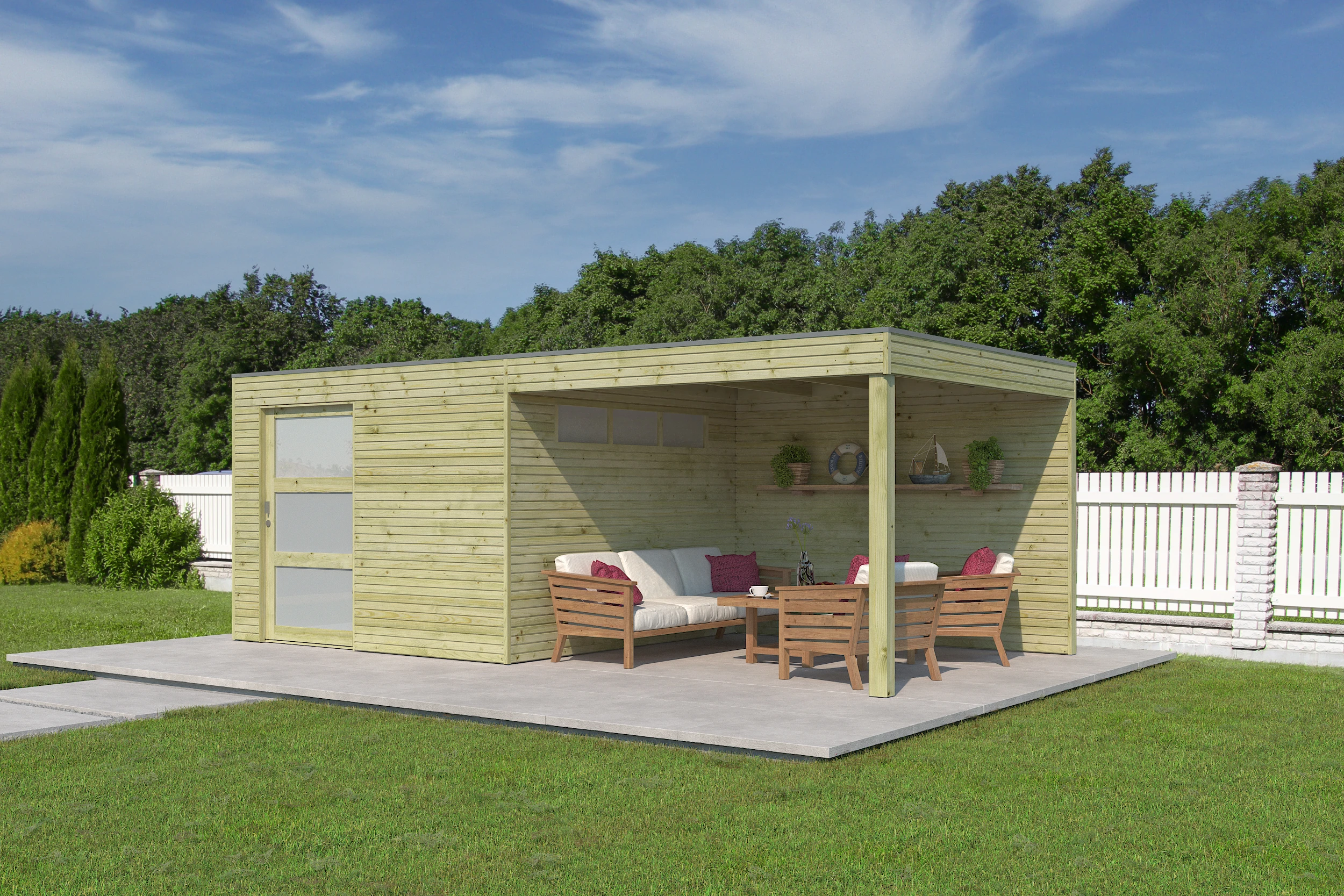 Woodlands Blokhut QBS Groen Geïmpregneerd 600 x 300 cm - Afbeelding 1