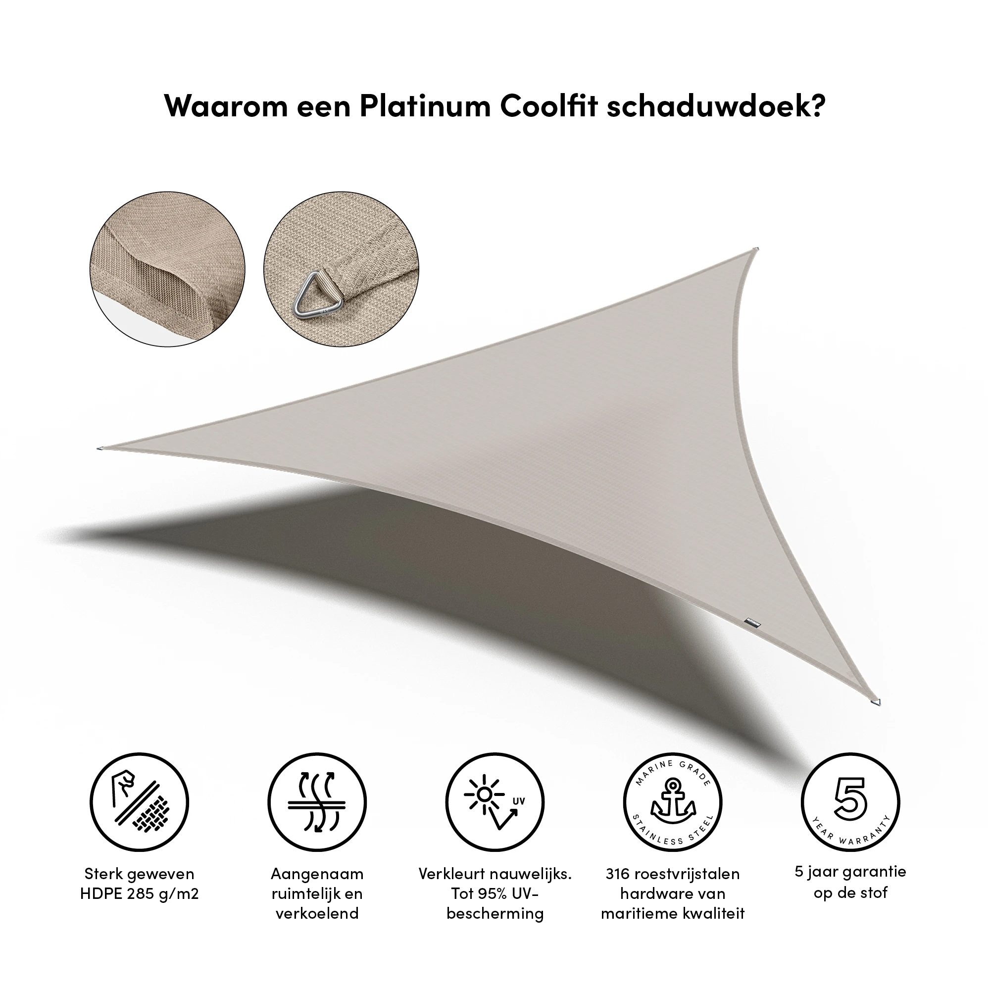 Platinum Schaduwdoek Driehoek 500 cm Grijs - Afbeelding 1