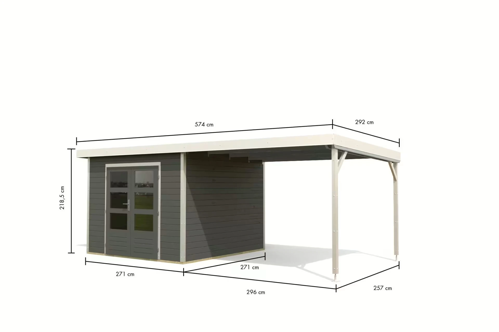 Karibu Tuinhuis Pluto B met Overkapping Antraciet/Wit 571 x 271 cm - Afbeelding 5