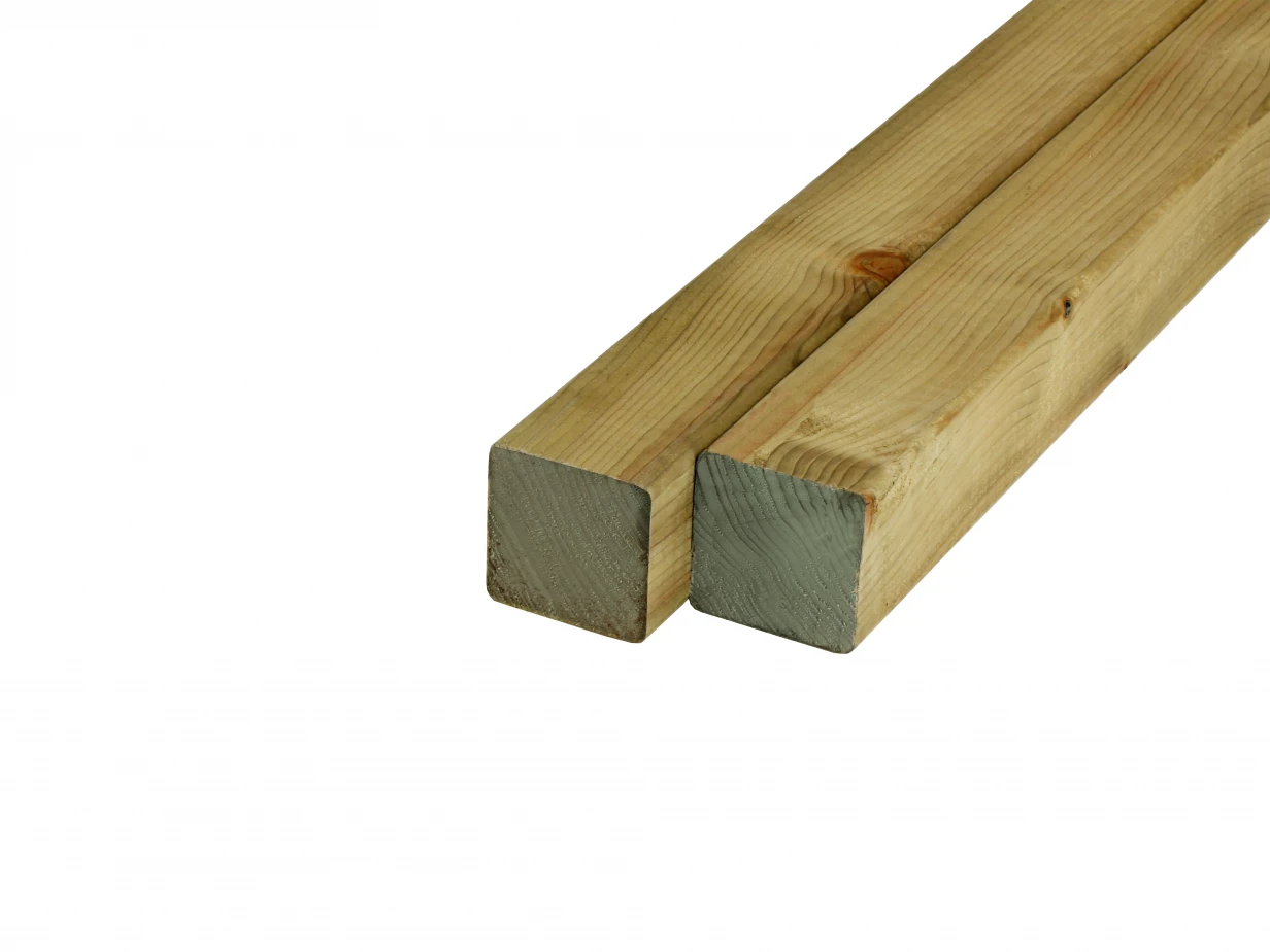 Vuren Paal 6.7 x 6.7 cm (67 x 67 mm) Geschaafd Groen Geïmpregneerd - Lengte 300 cm - Afbeelding 1