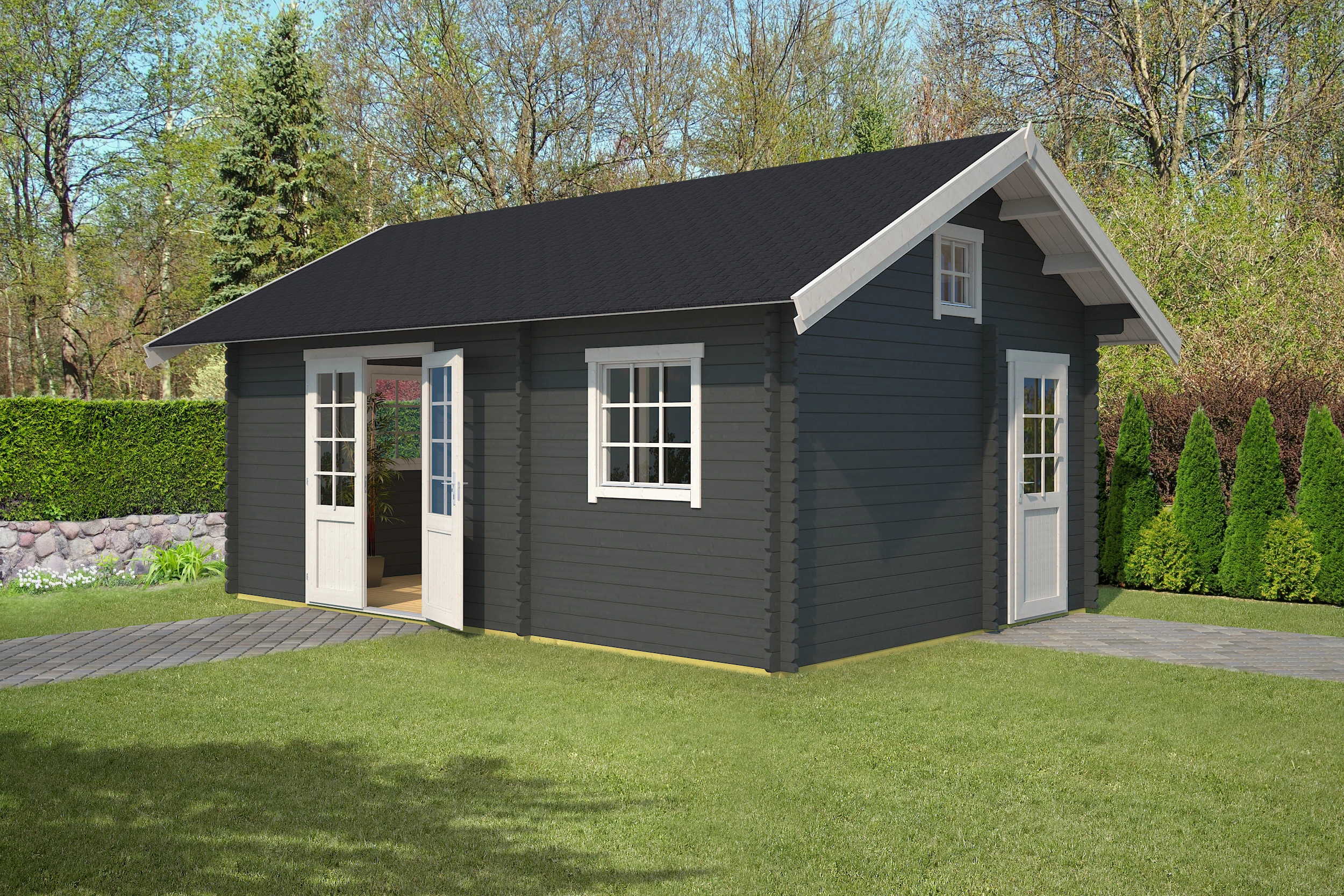 Outdoor Life Blokhut Caroline Carbon Grey-Wit 575 x 390 cm - Afbeelding 2